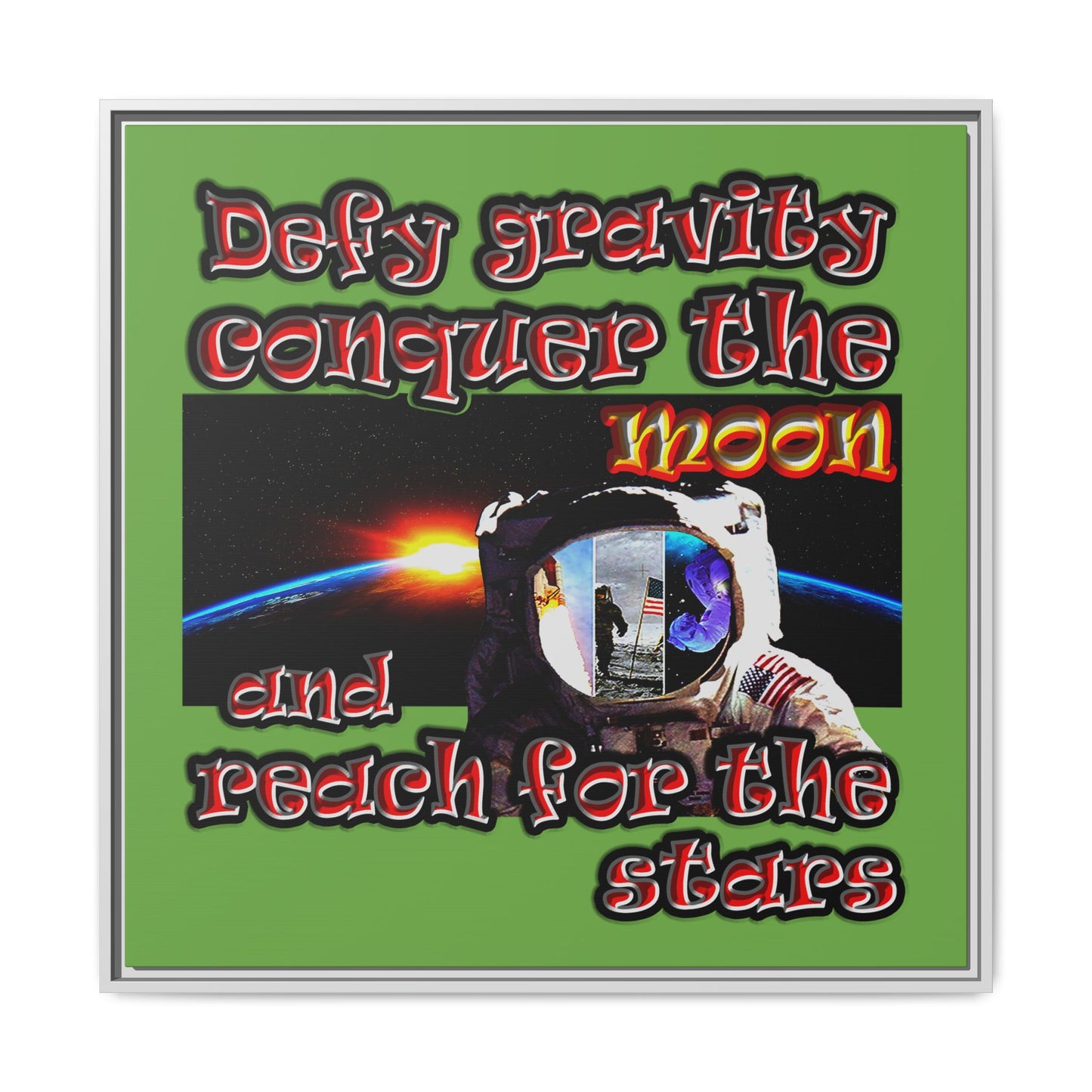 defy conquer reach - framed canvas art (green)