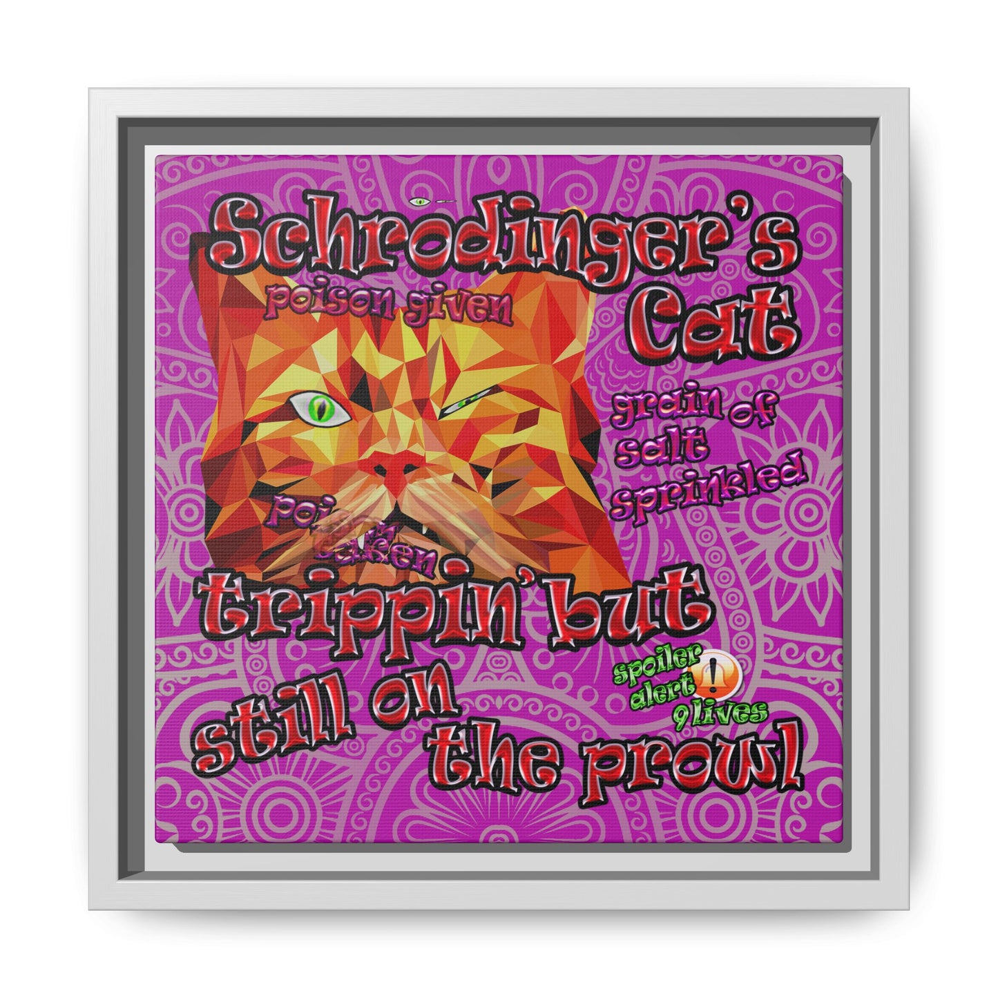 schrodinger's cat - framed canvas art (pink swirl)