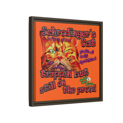 schrodinger's cat - framed canvas art (orange)