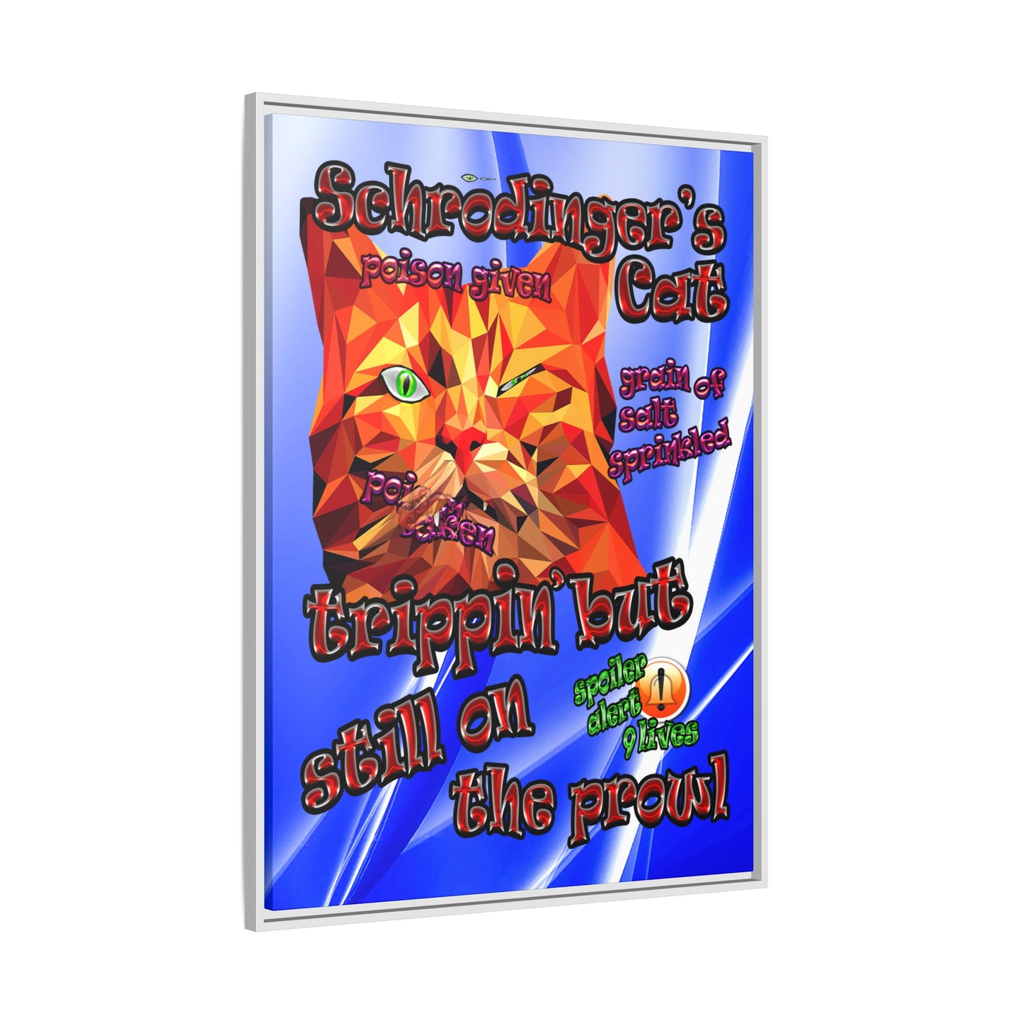 schrodinger's cat - framed canvas art (blue-white wave)