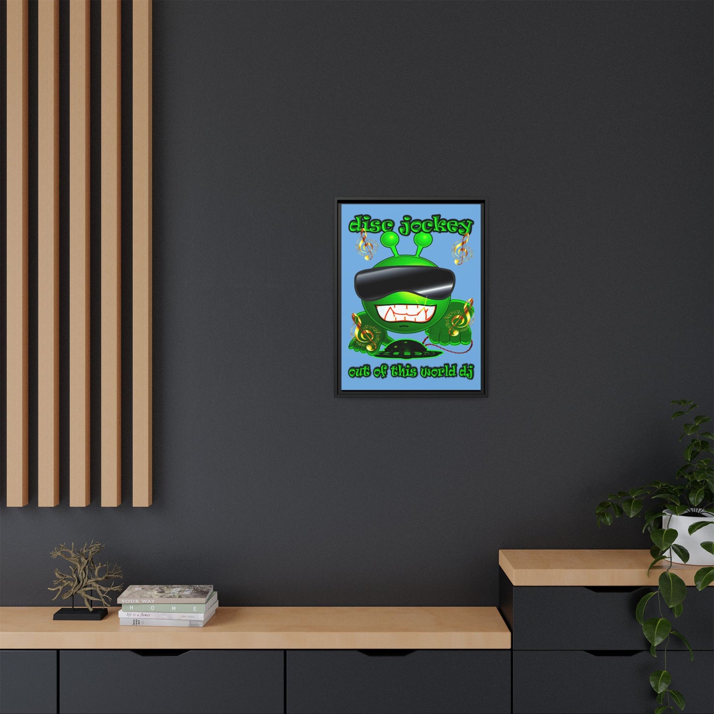 disc jockey - framed canvas art (light blue)