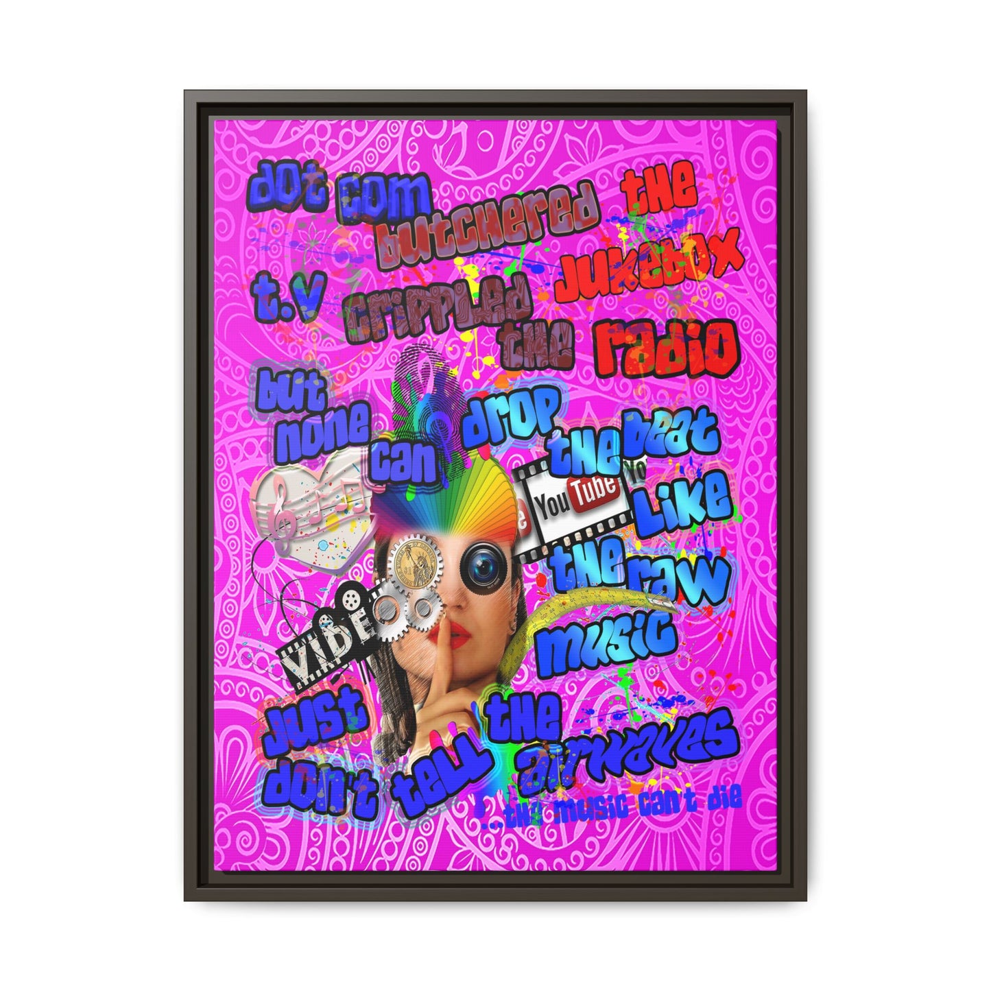 drop the beat - framed canvas art (pink swirl)