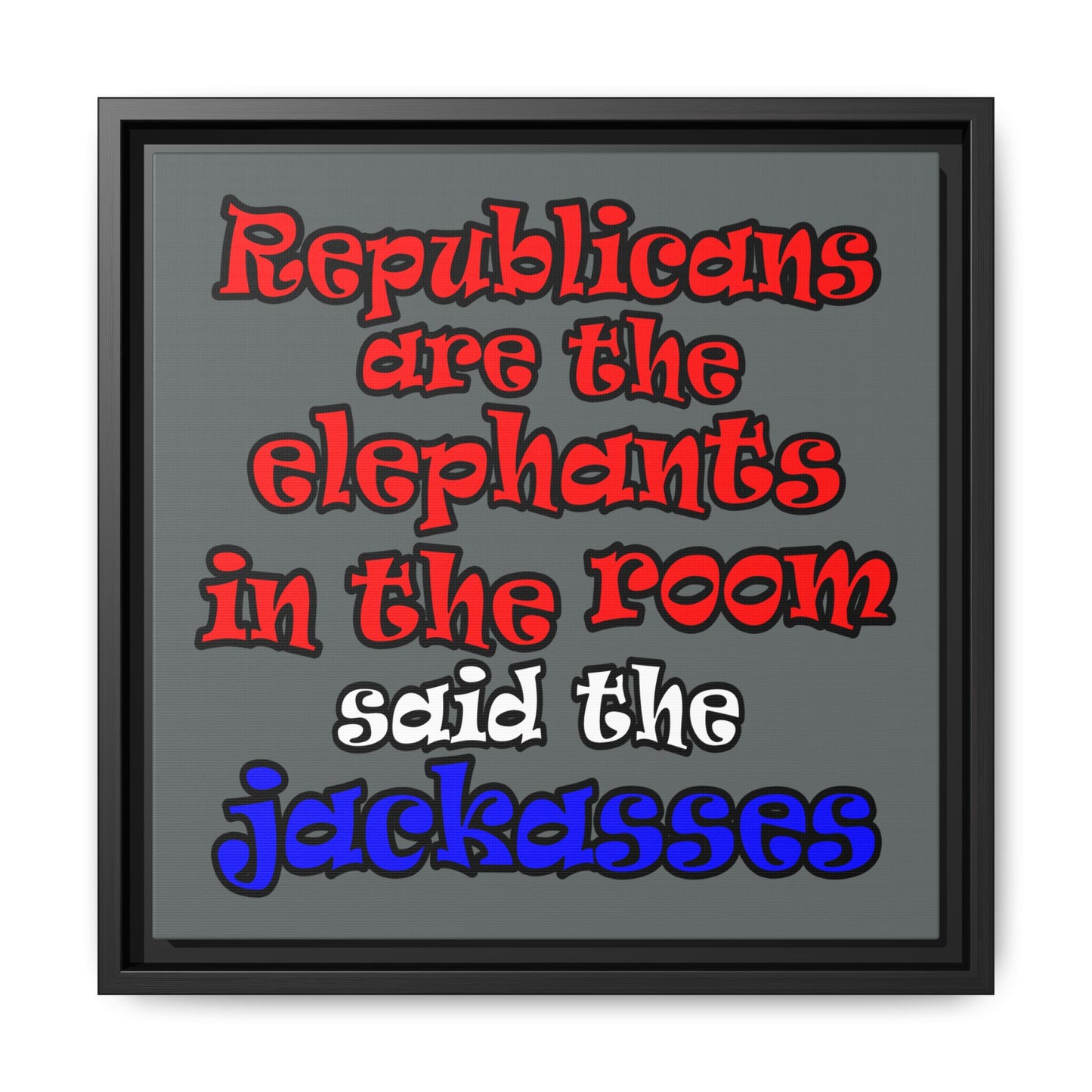 donkeys and elephants - framed canvas art (dark grey)