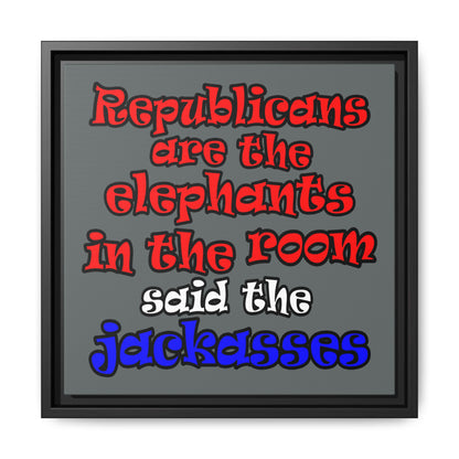 donkeys and elephants - framed canvas art (dark grey)