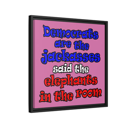 donkeys and elephants - framed canvas art (light pink)