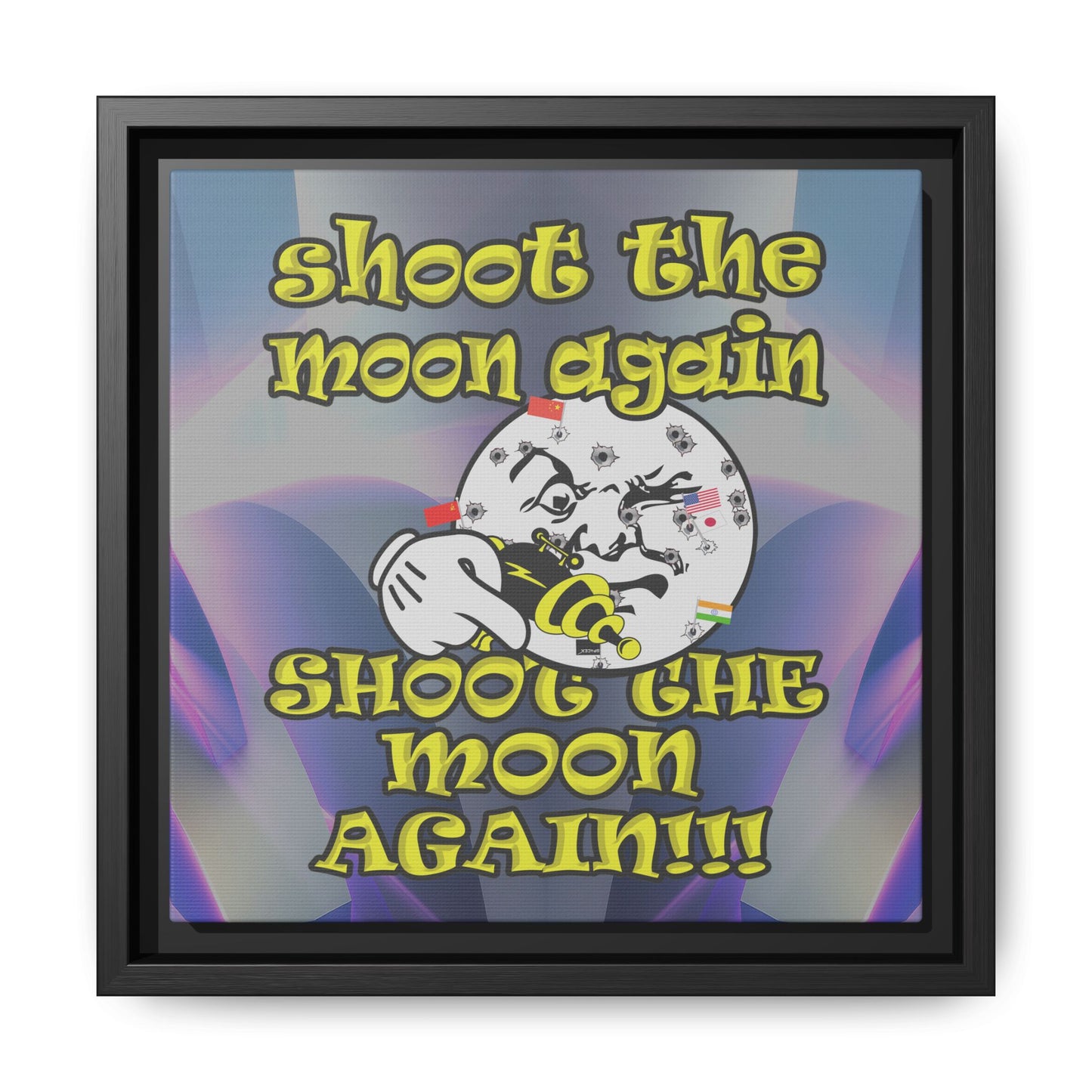 shoot the moon again - framed canvas art (grey-pink wave)