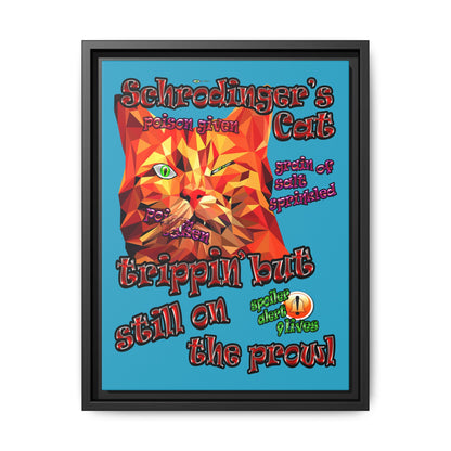 schrodinger's cat - framed canvas art (turquoise)