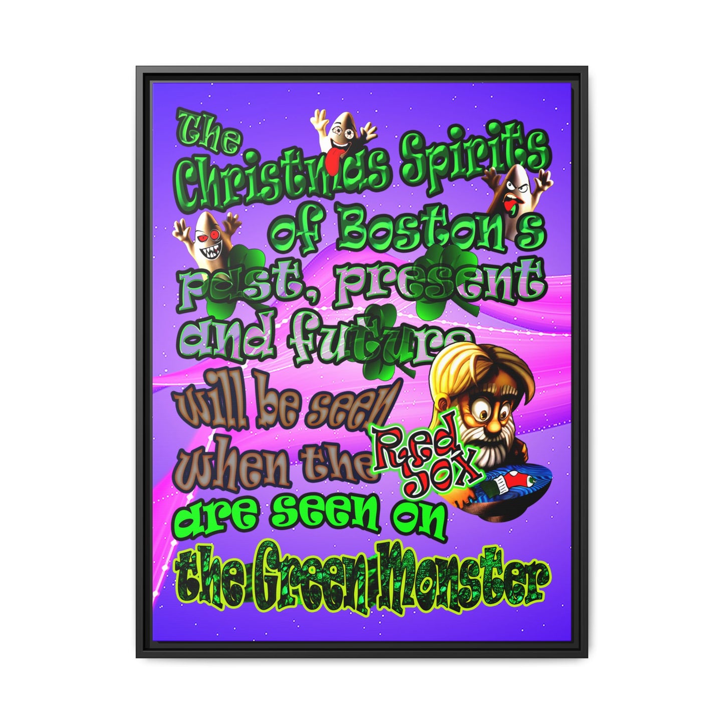 christmas spirits of boston - framed canvas art (purple-pink wave)