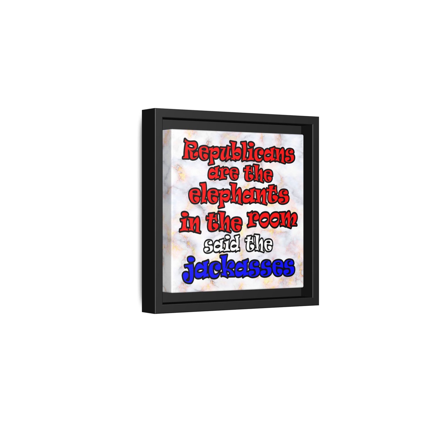 donkeys and elephants - framed canvas art (white marble)