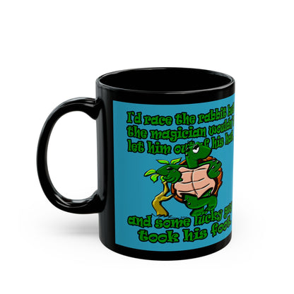 turtle race - Black Mug (turquoise)