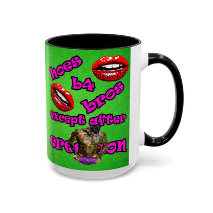 hoes b4 bros - Accent Mug (green turf)