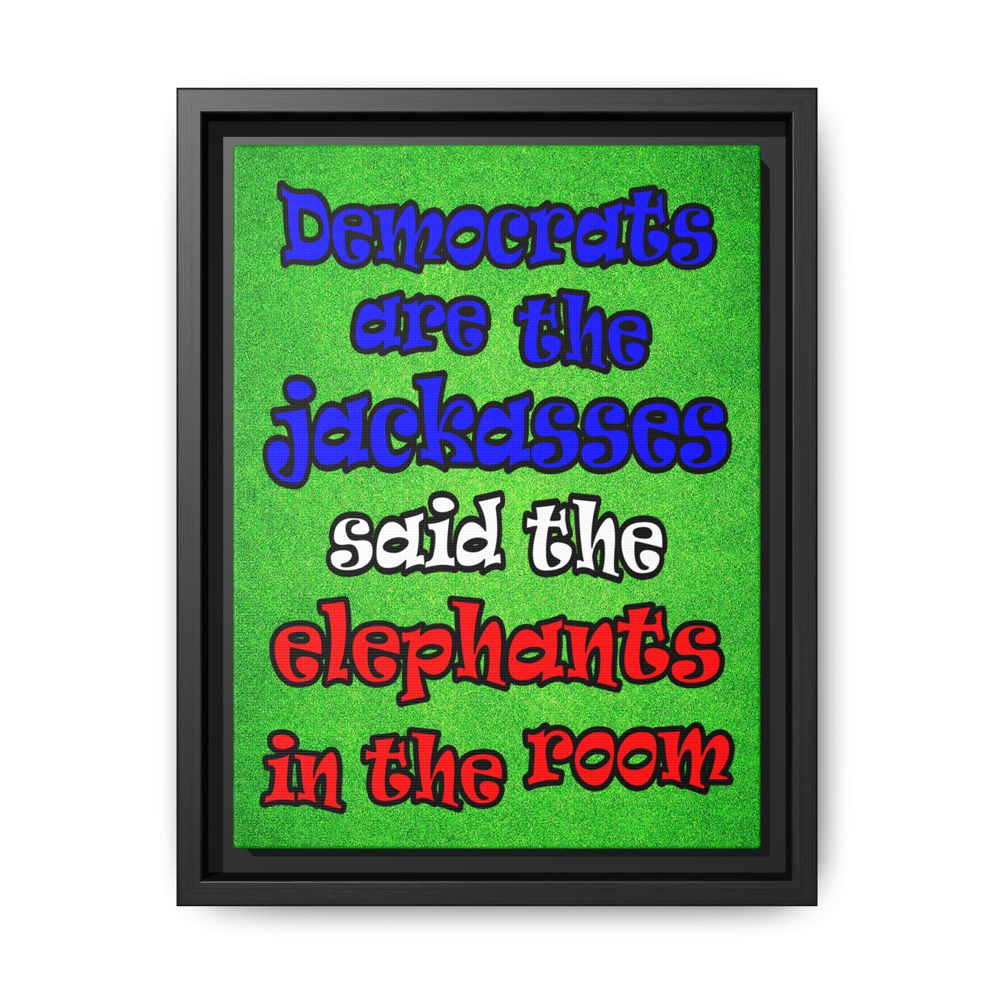 donkeys and elephants - framed canvas art (green turf)