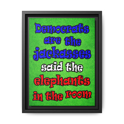 donkeys and elephants - framed canvas art (green turf)