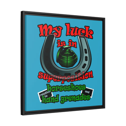 my luck - framed canvas art (turquoise)