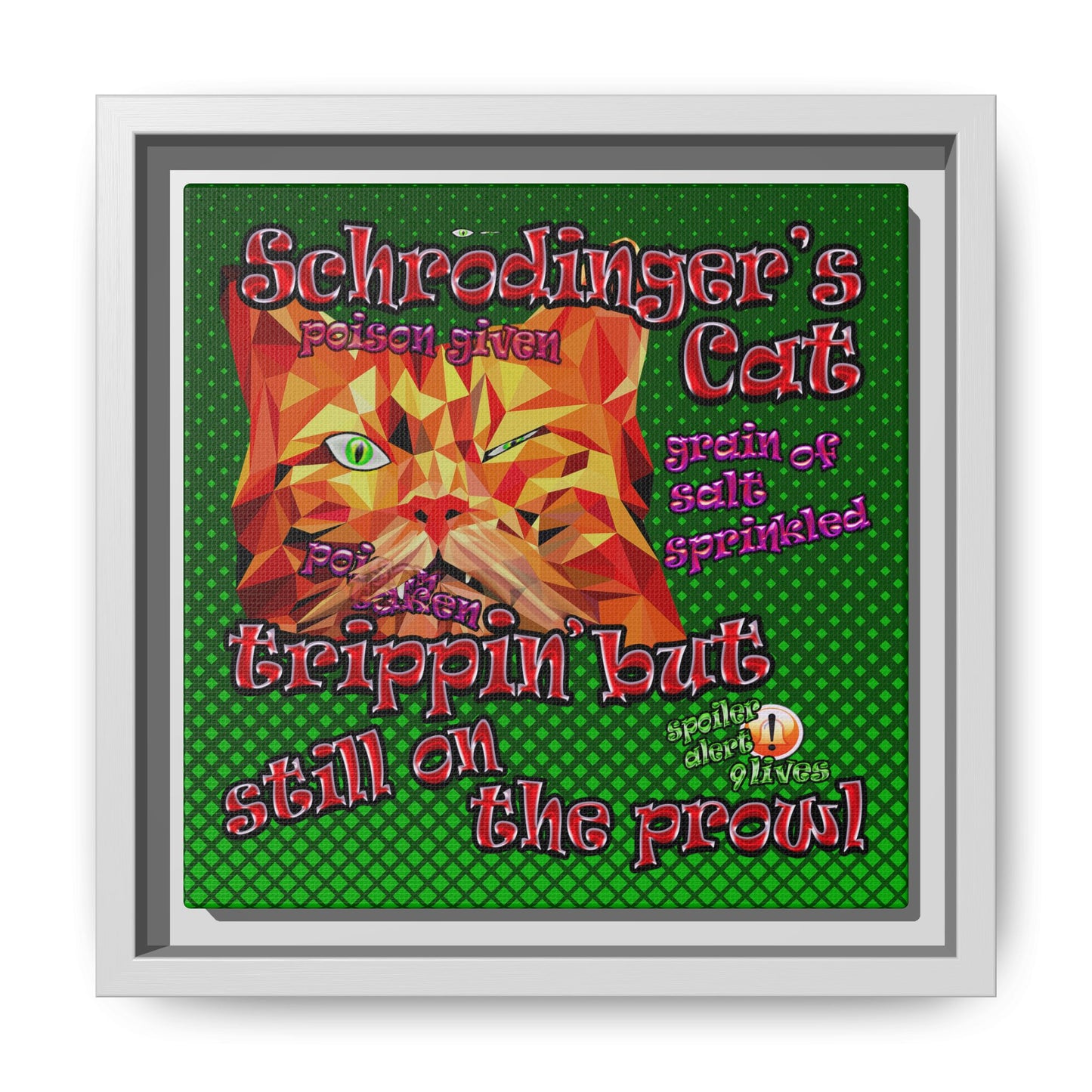 schrodinger's cat - framed canvas art (logo green)