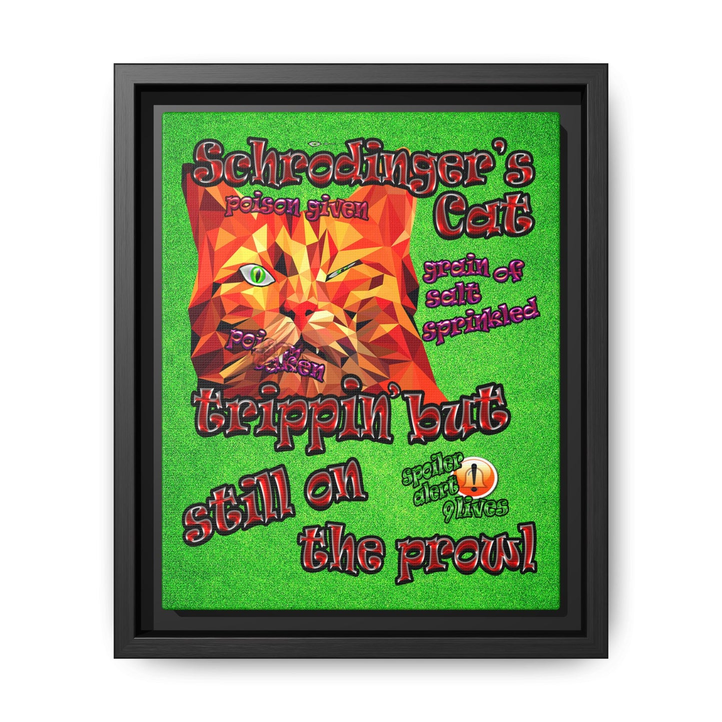 schrodinger's cat - framed canvas art (green turf)