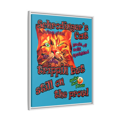 schrodinger's cat - framed canvas art (turquoise)