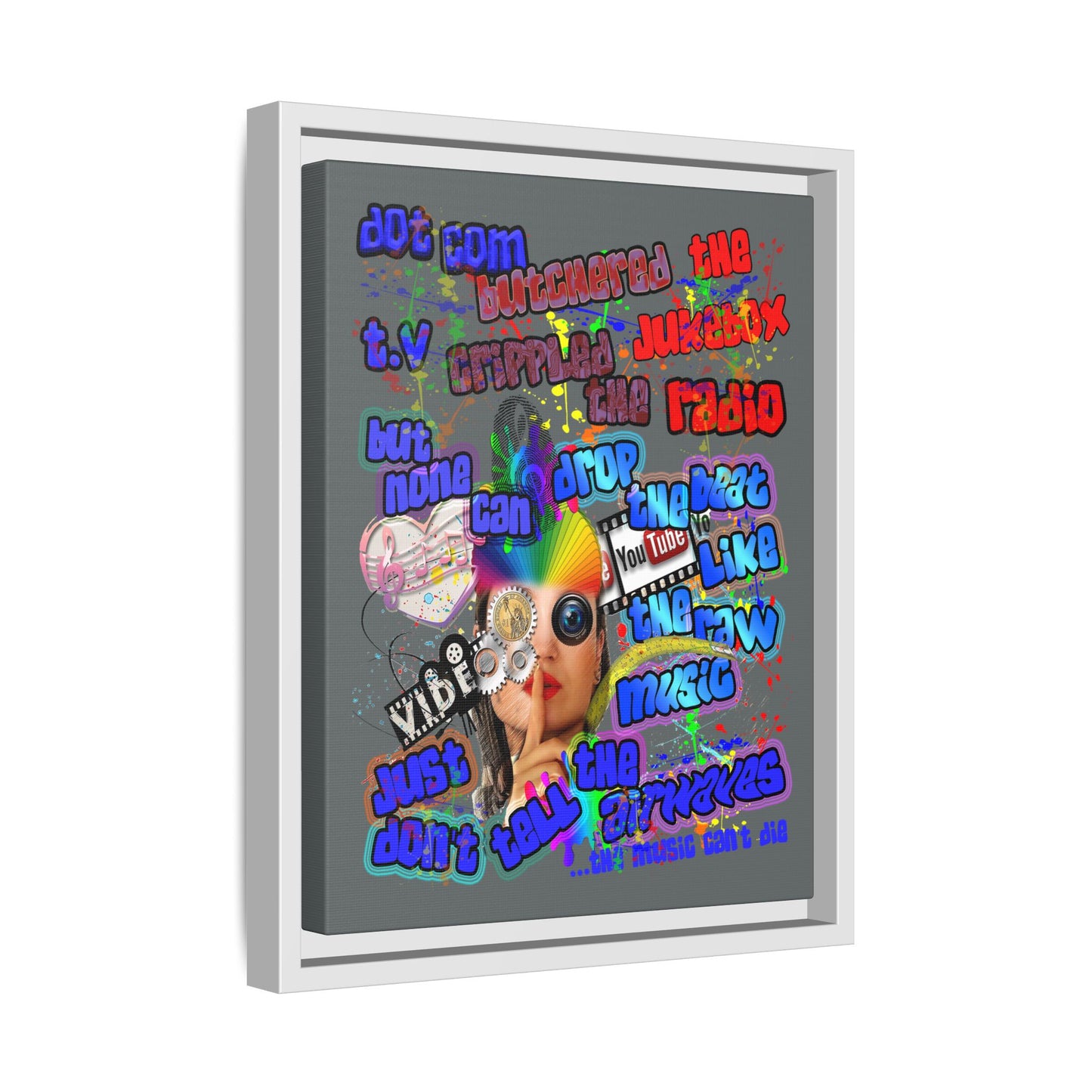 drop the beat - framed canvas art (dark grey)