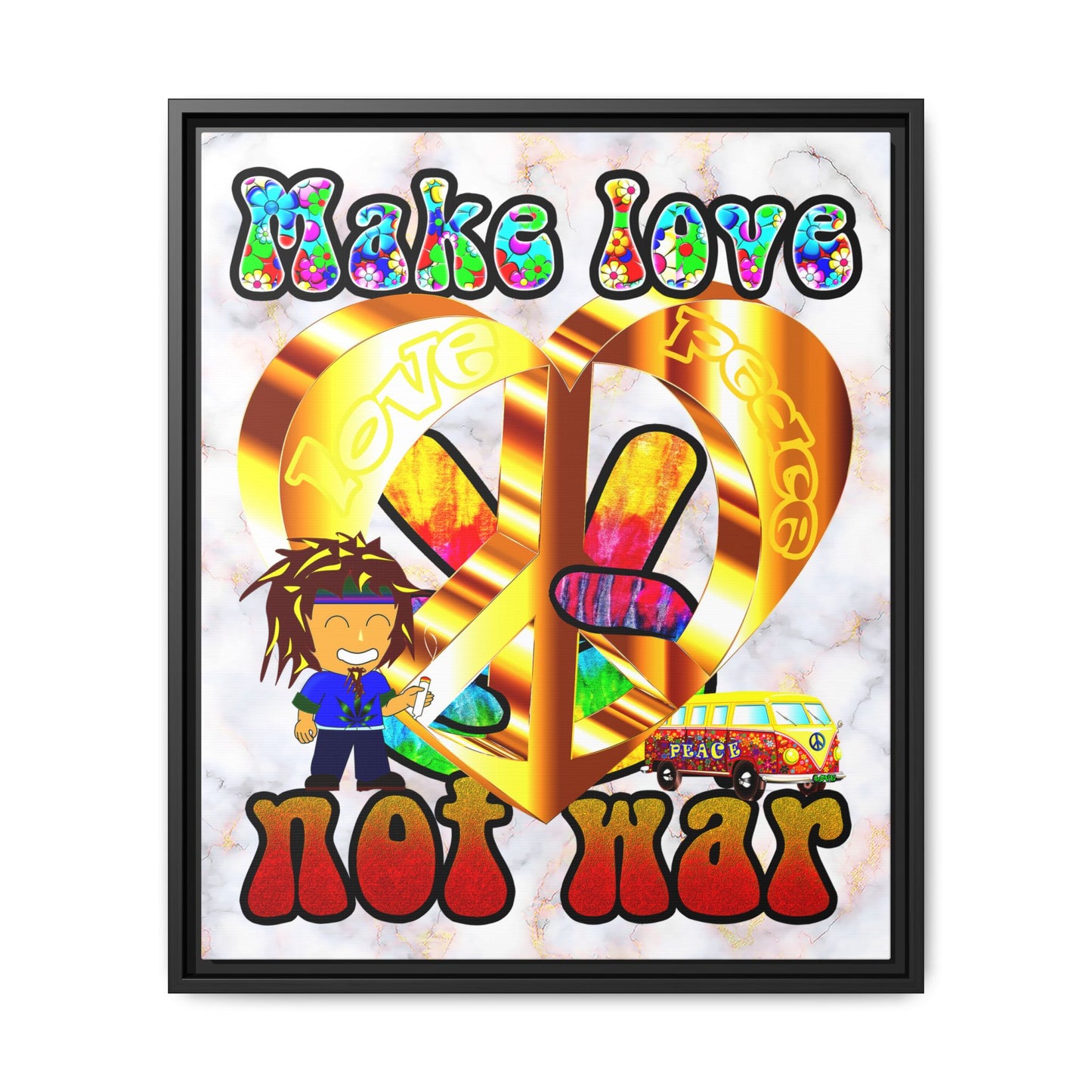love peace - framed canvas art (white marble)