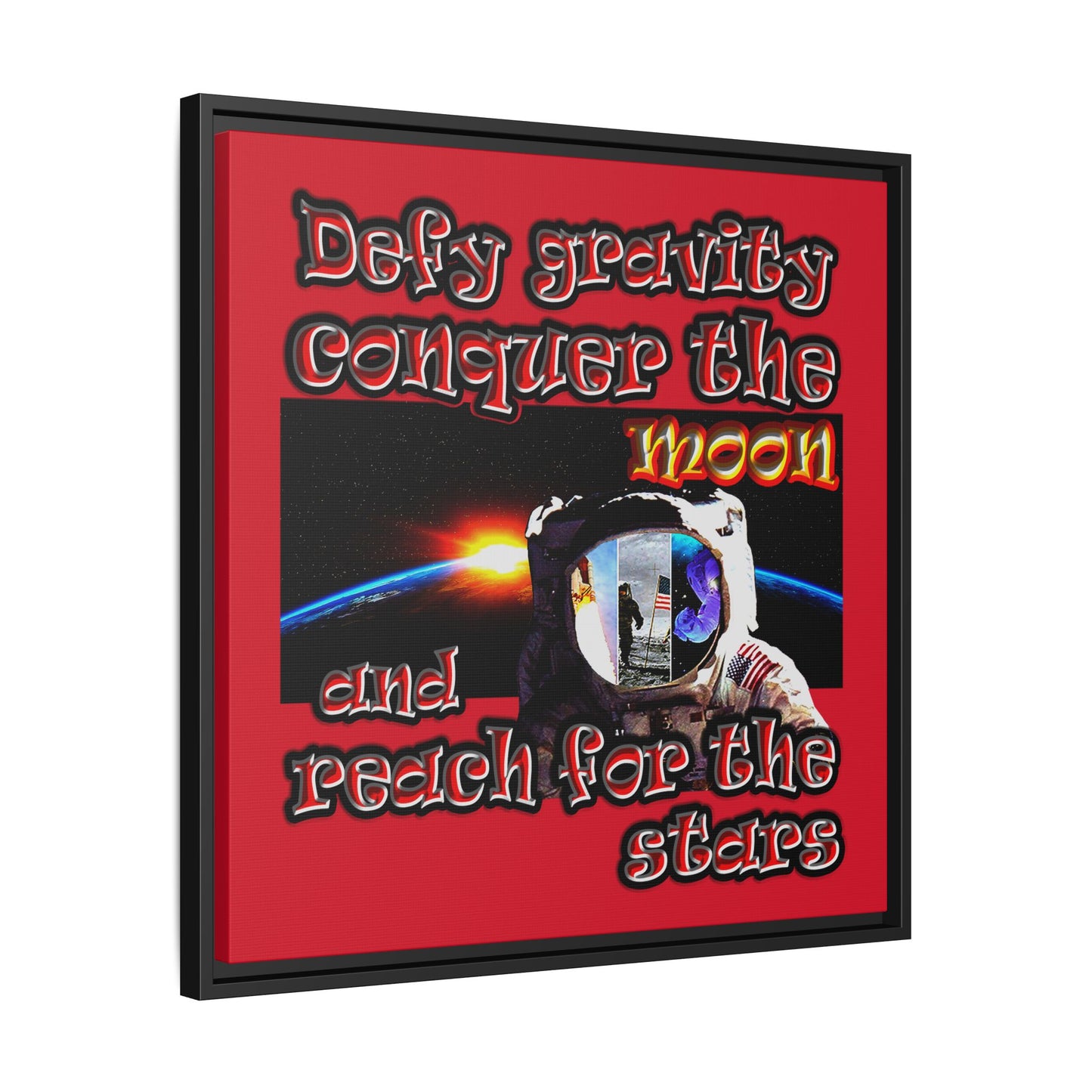 defy conquer reach - framed canvas art (dark red)
