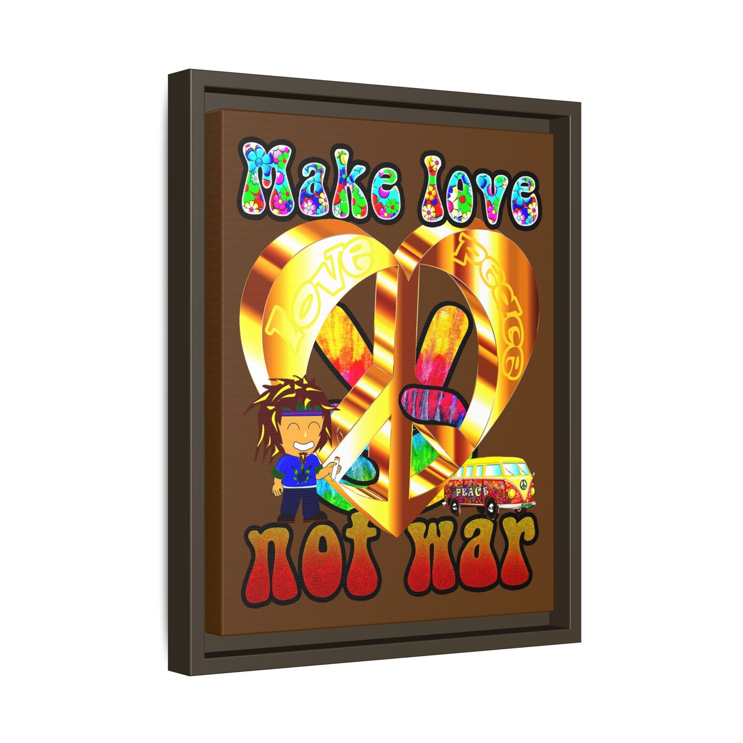 love peace - framed canvas art (brown)