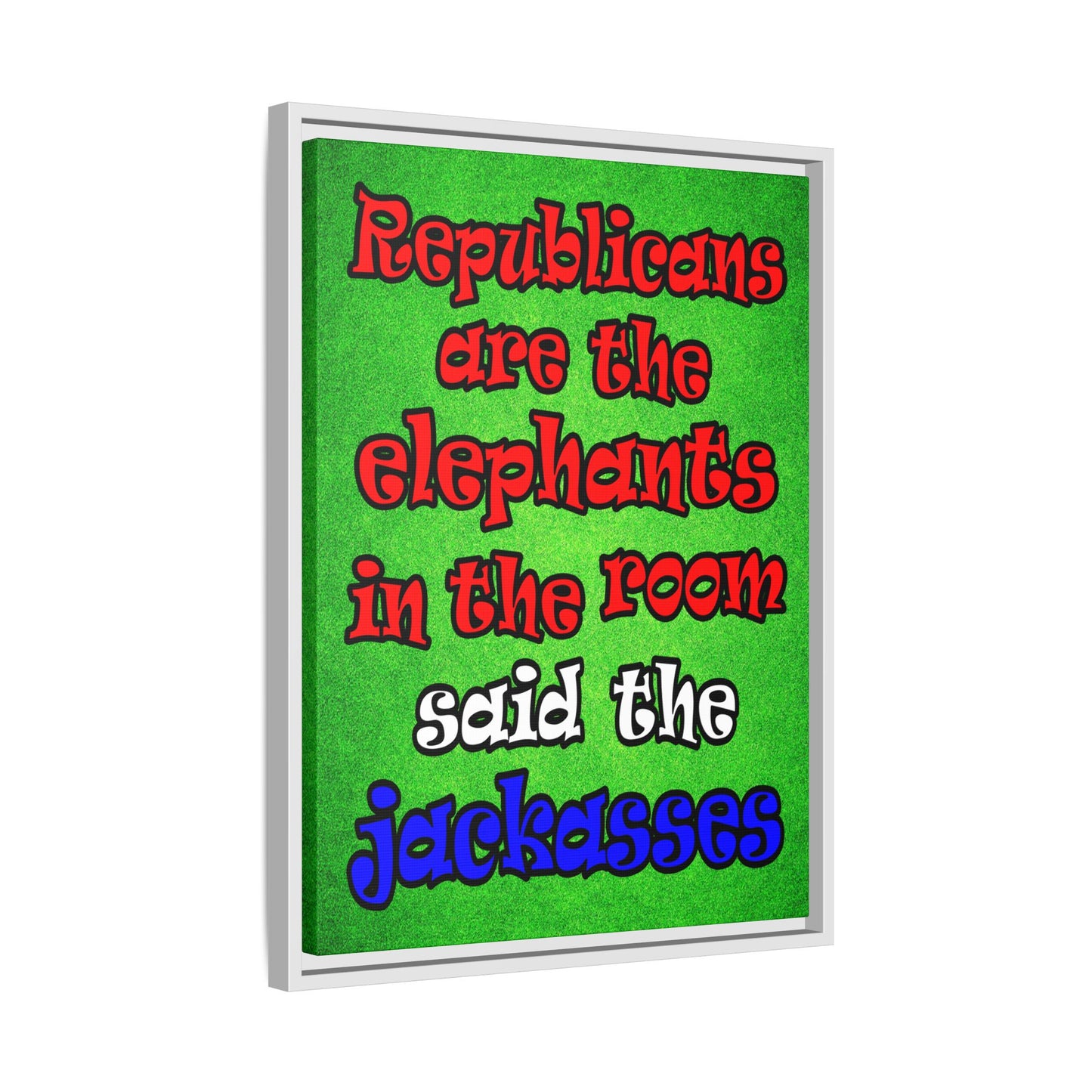 donkeys and elephants - framed canvas art (green turf)
