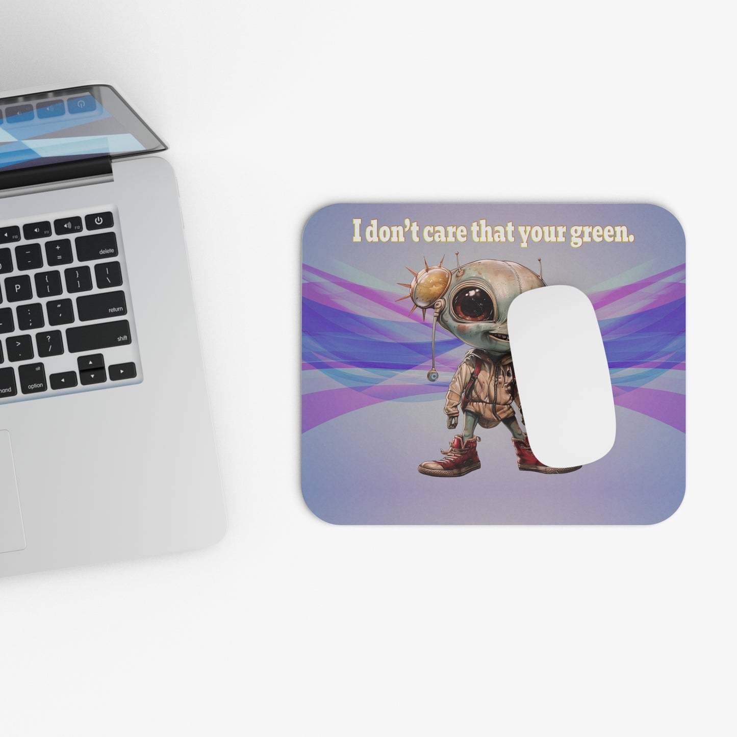 I don't care that your green - Mouse Pad (Rectangle) (light blue-pink wave)