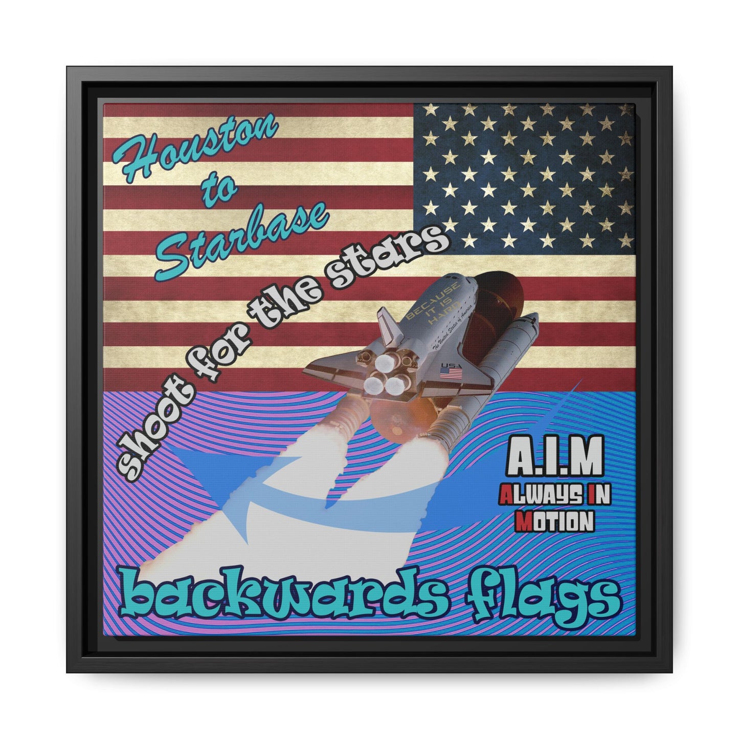 shoot for the stars - framed canvas art (light blue-purple wave)