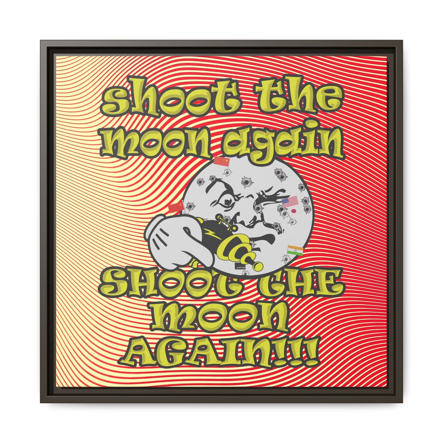 shoot the moon again - framed canvas art (yellow-orange wave)