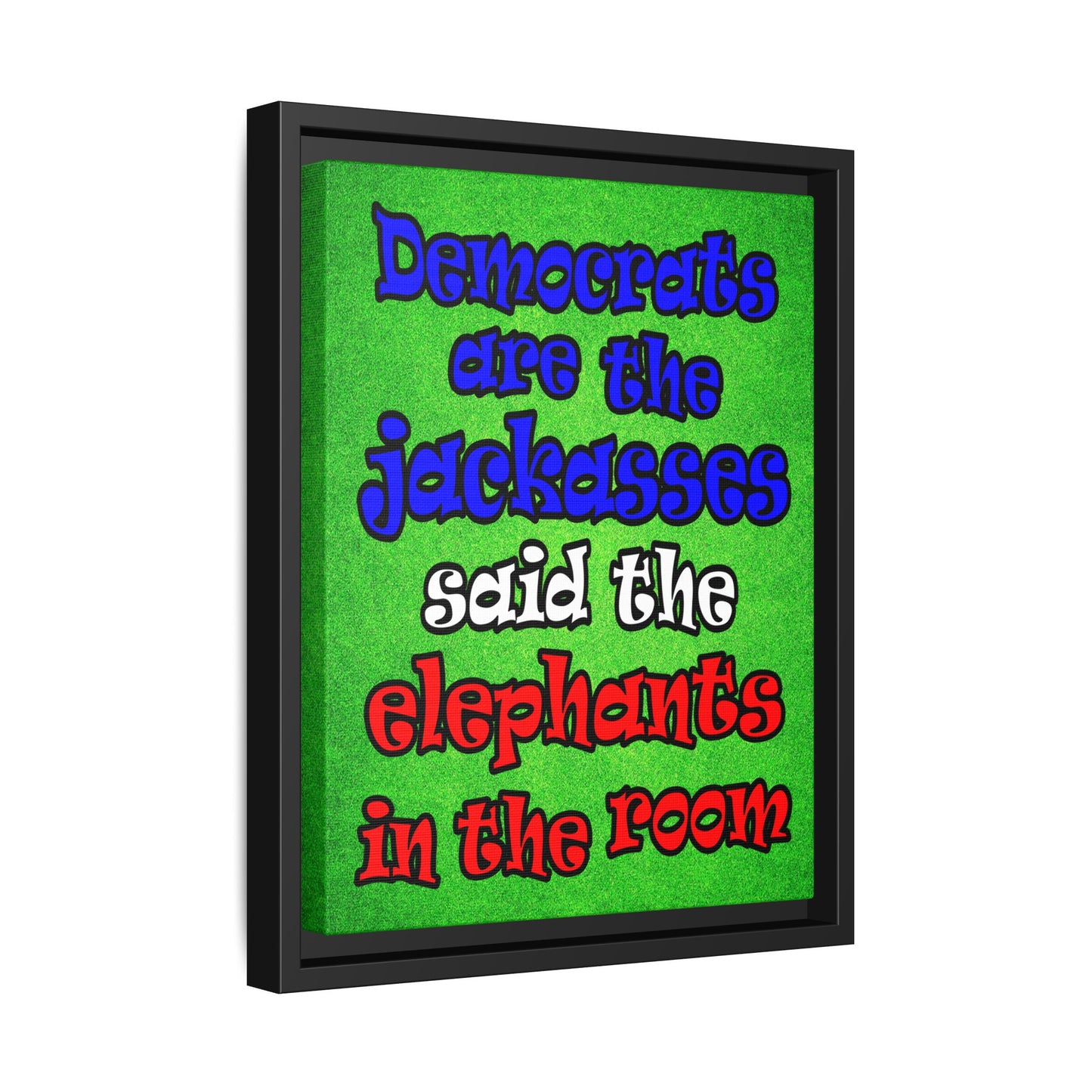 donkeys and elephants - framed canvas art (green turf)