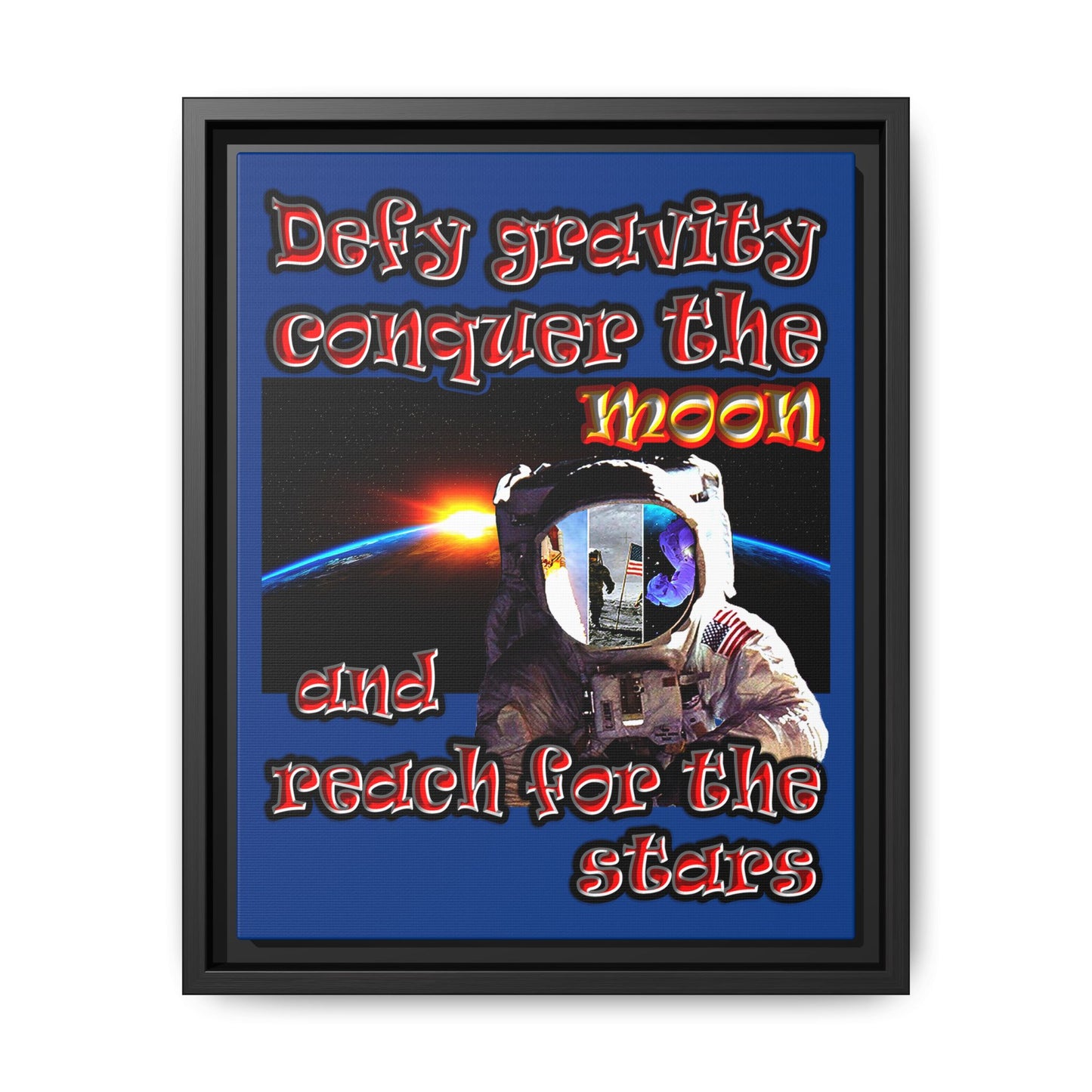 defy conquer reach - framed canvas art (dark blue)