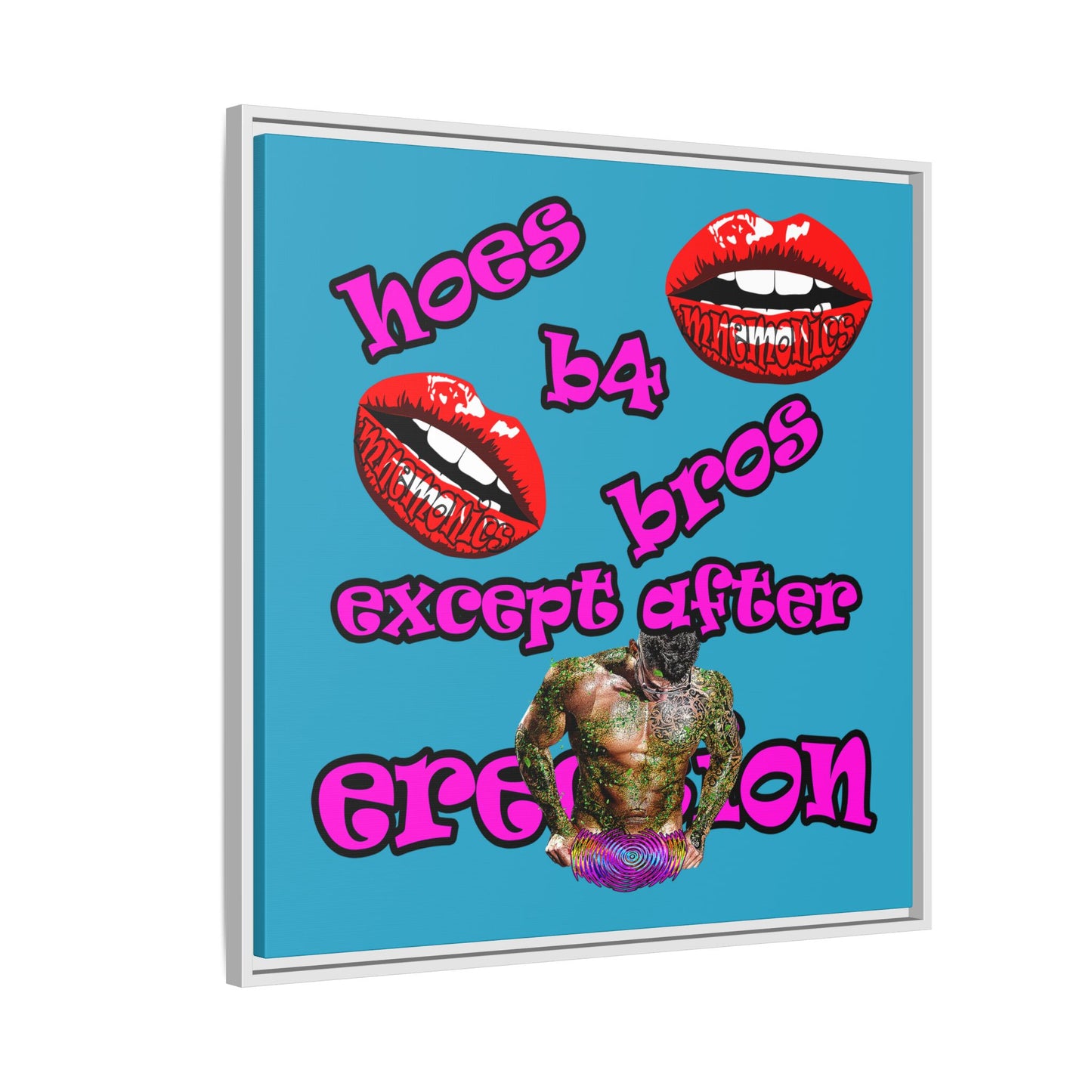hoes b4 bros - framed canvas art (turquoise)