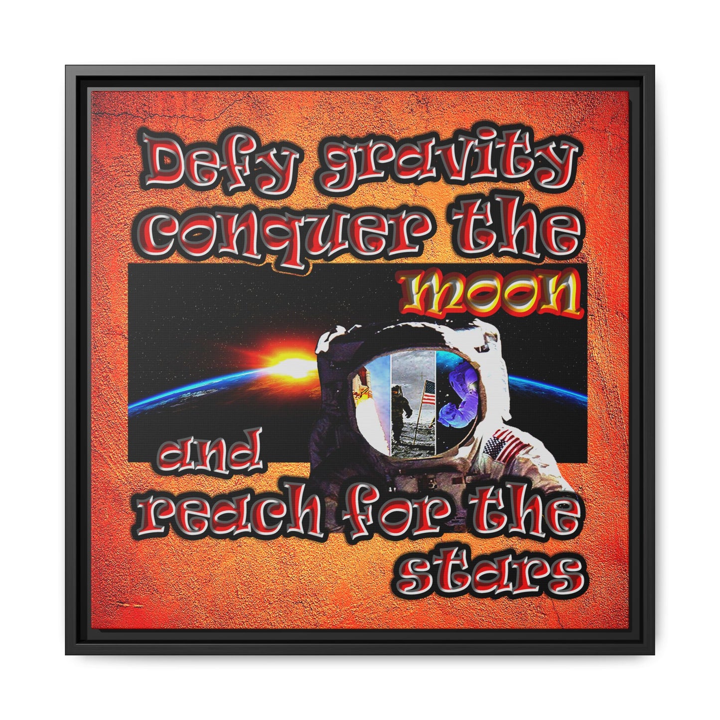 defy conquer reach - framed canvas art (burnt orange)