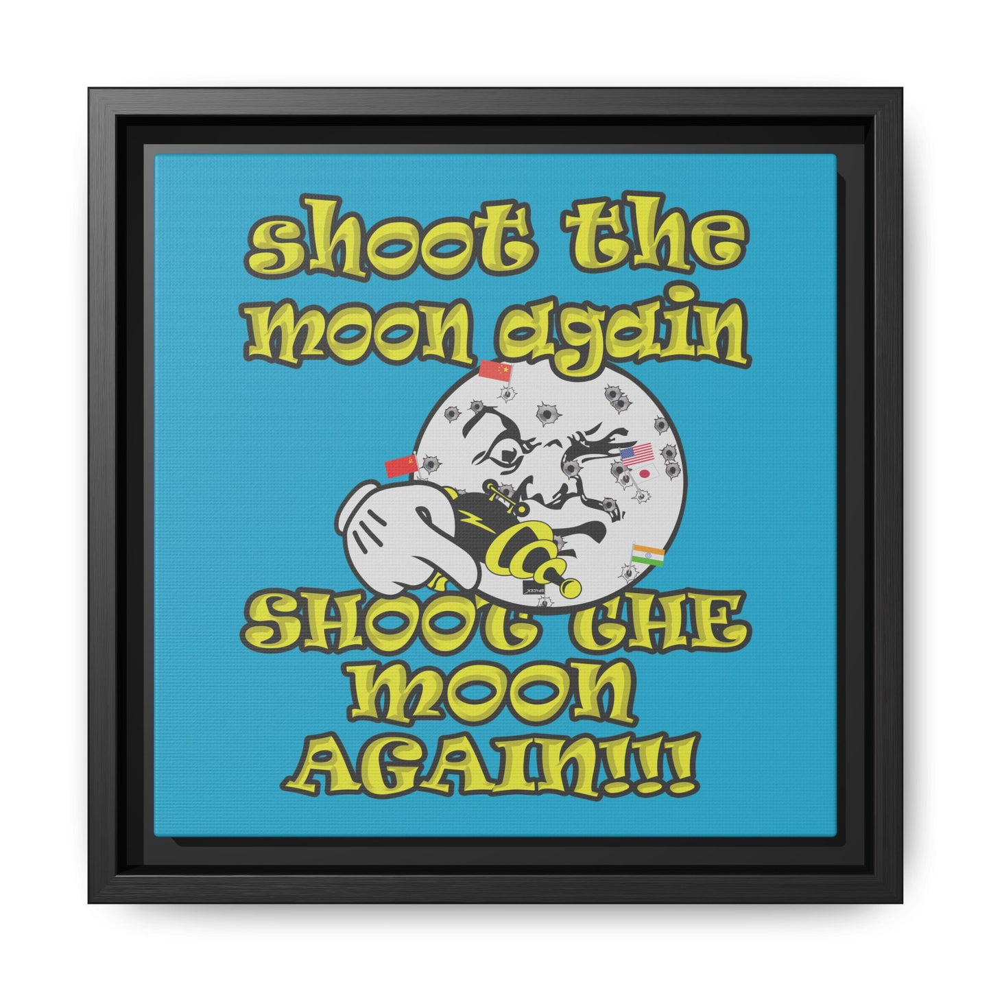 shoot the moon again - framed canvas art (turquoise)