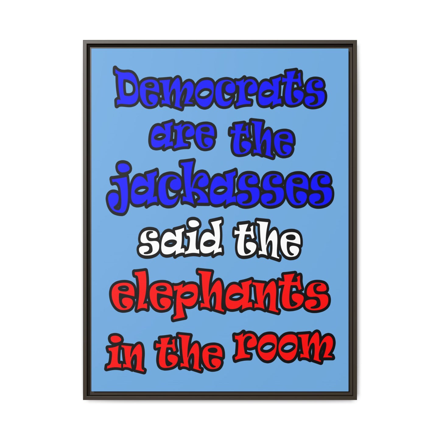 donkeys and elephants - framed canvas art (light blue)