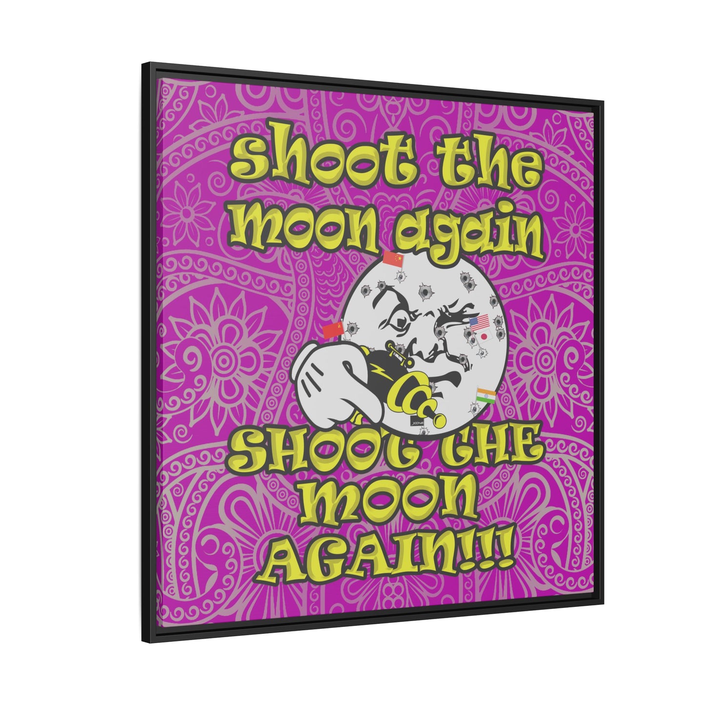 shoot the moon again - framed canvas art (pink swirl)