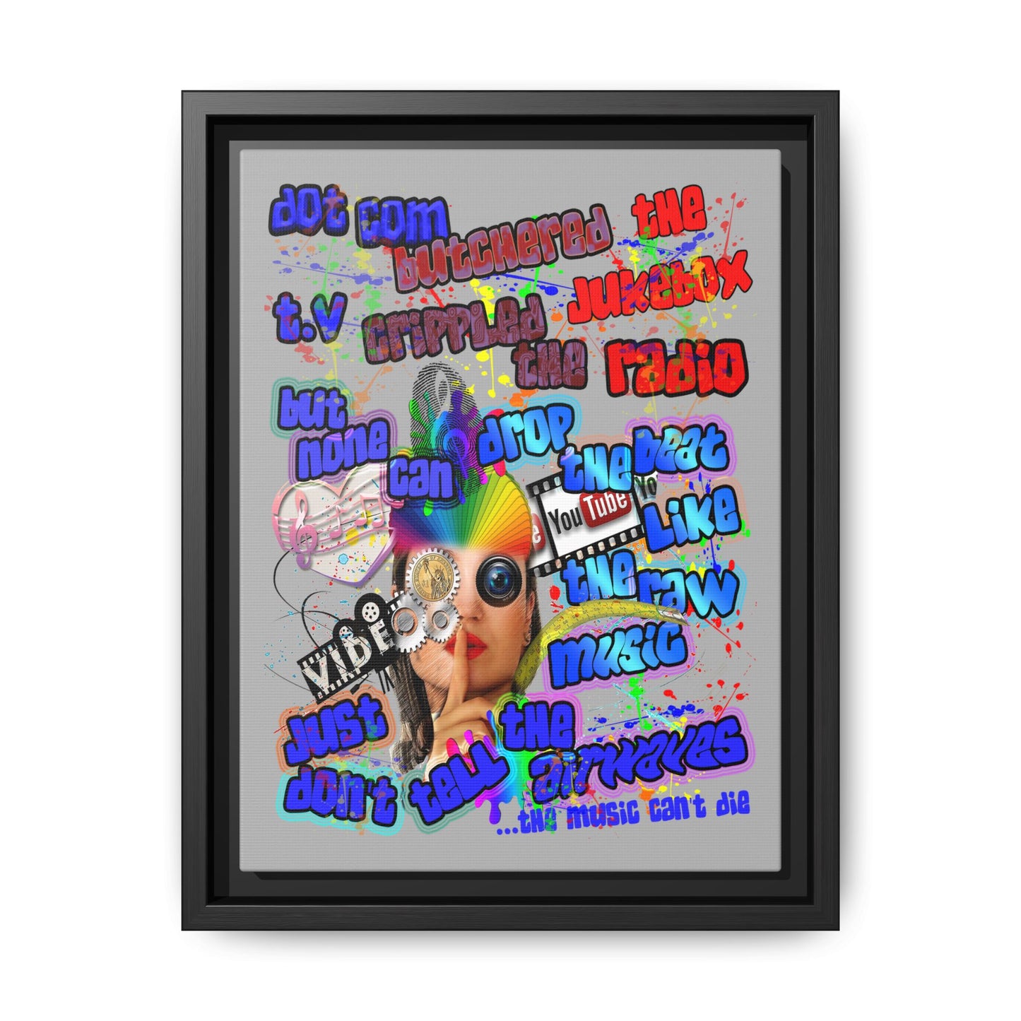drop the beat - framed canvas art (light grey)