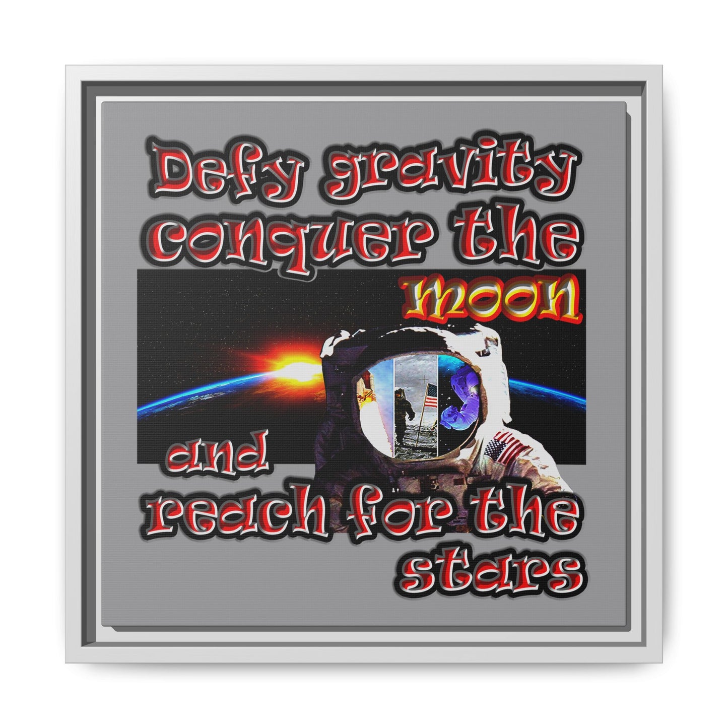 defy conquer reach - framed canvas art (grey)