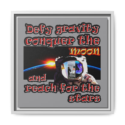 defy conquer reach - framed canvas art (grey)