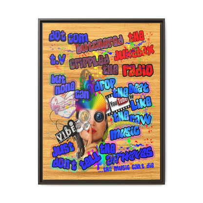 drop the beat - framed canvas art (butterscotch wood finish)