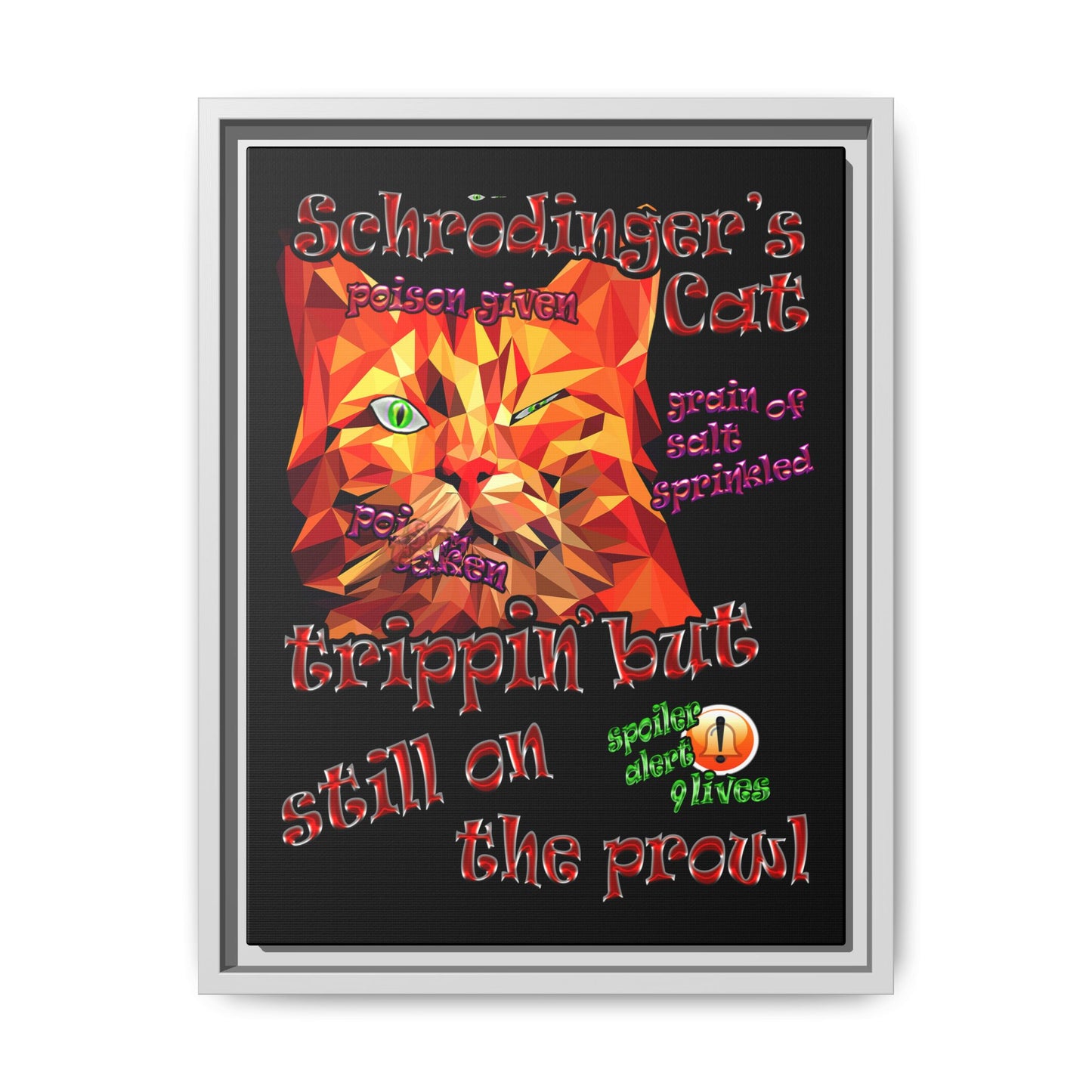 schrodinger's cat - framed canvas art (black)