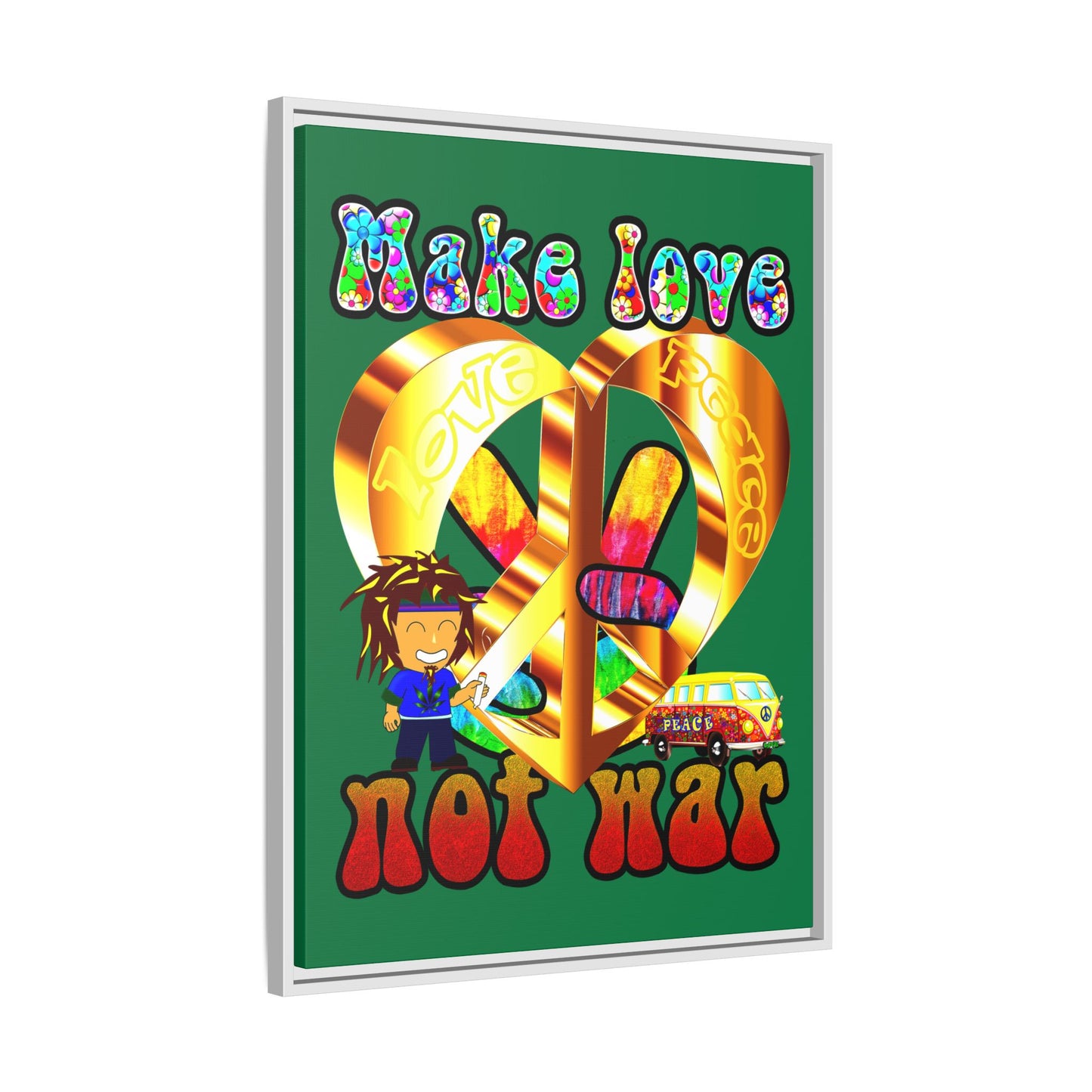love peace - framed canvas art (dark green)