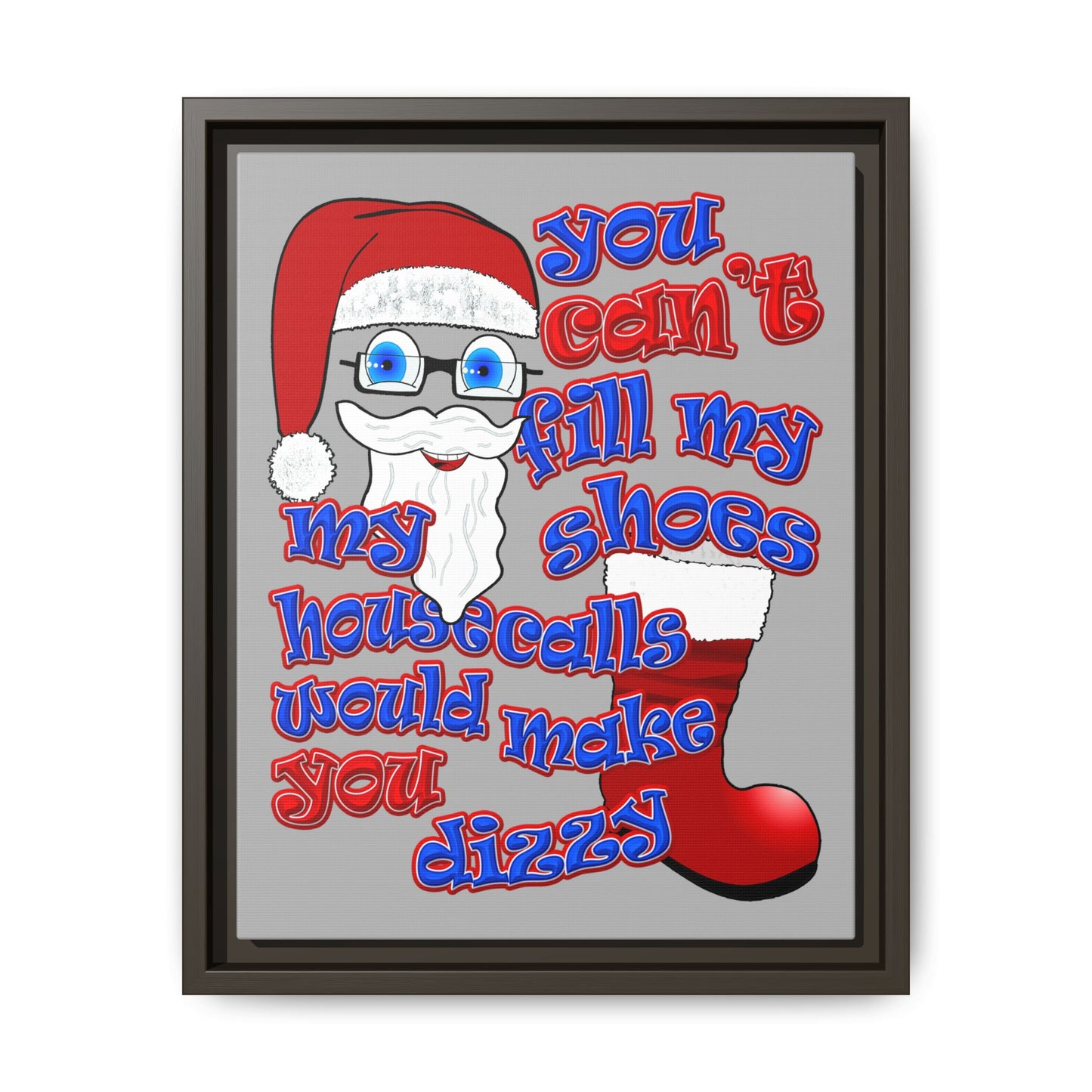 santa's shoes - framed canvas art (light grey)