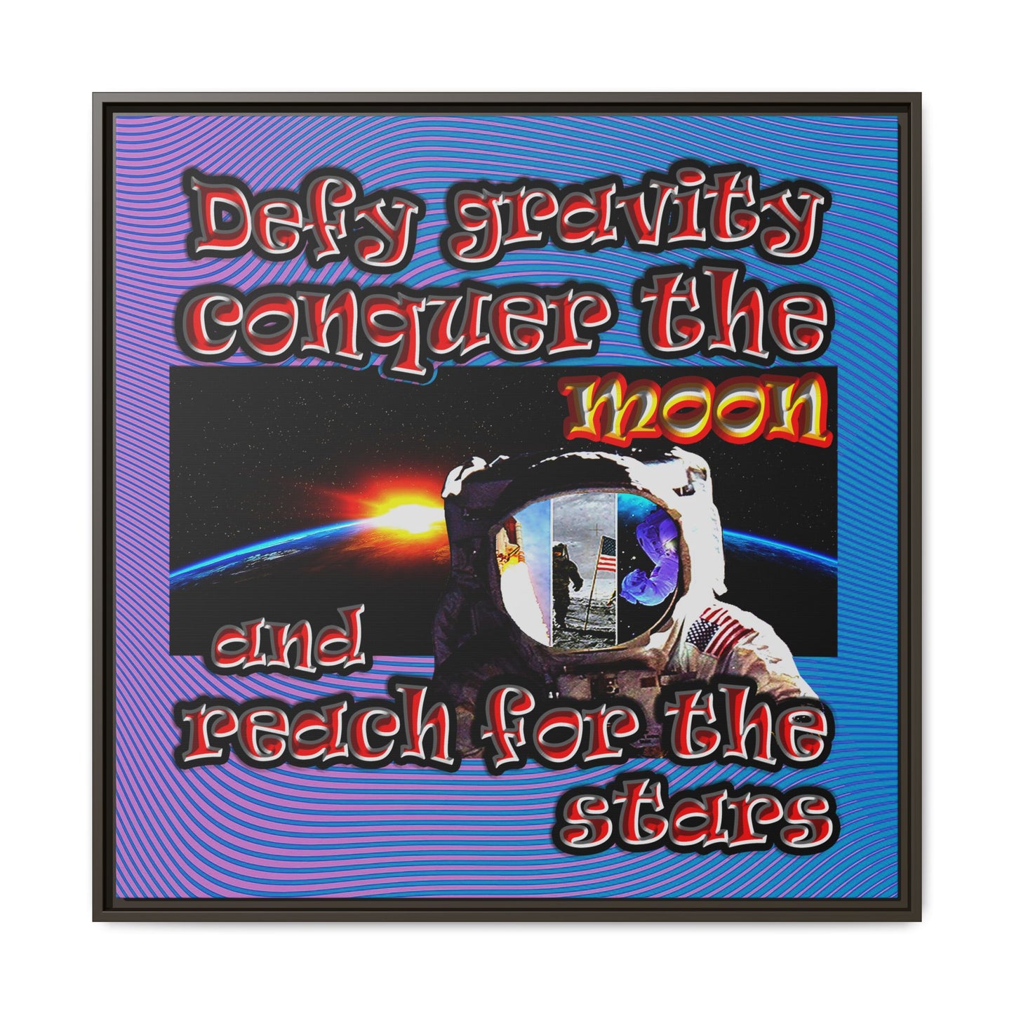 defy conquer reach - framed canvas art (light blue-purple wave)