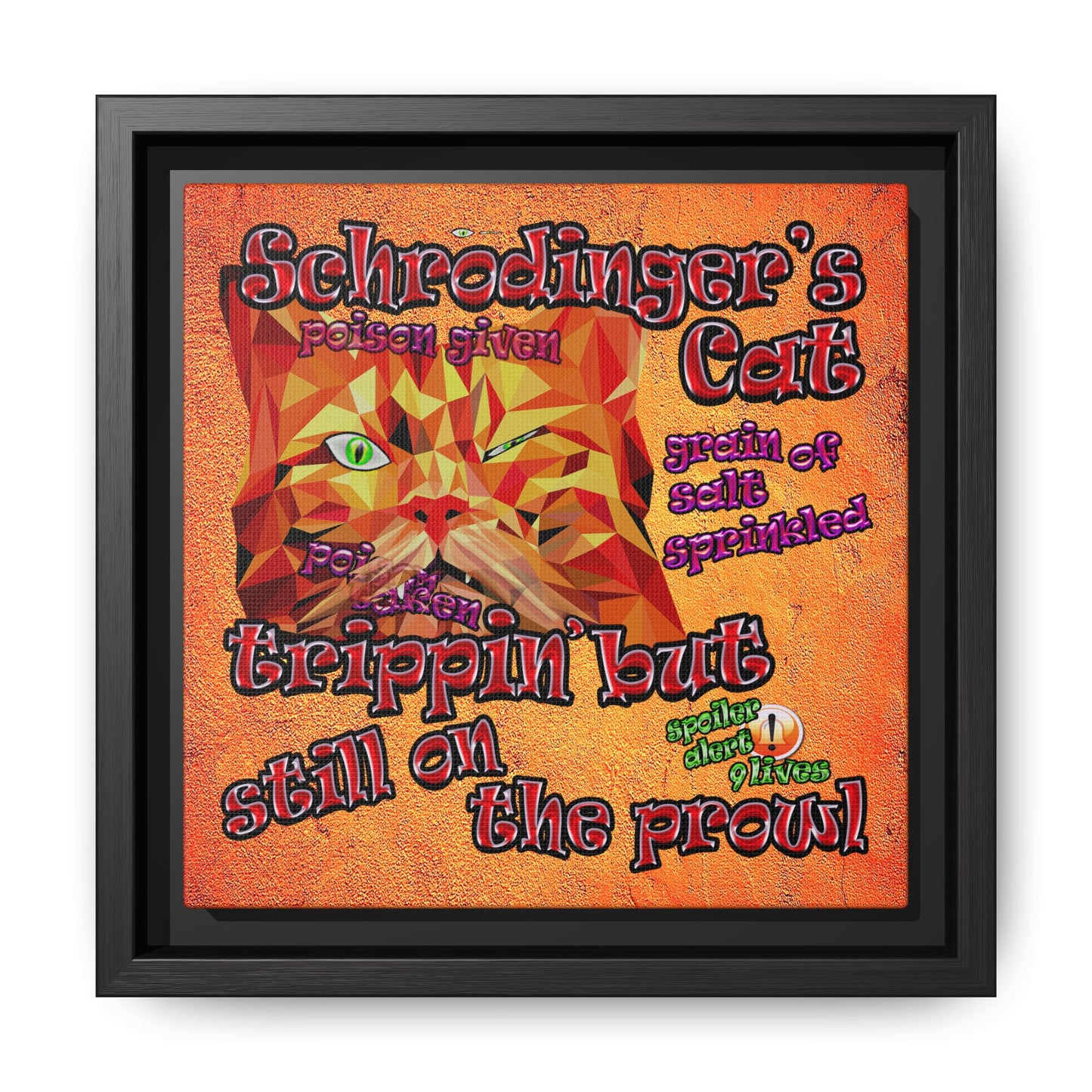 schrodinger's cat - framed canvas art (burnt orange)
