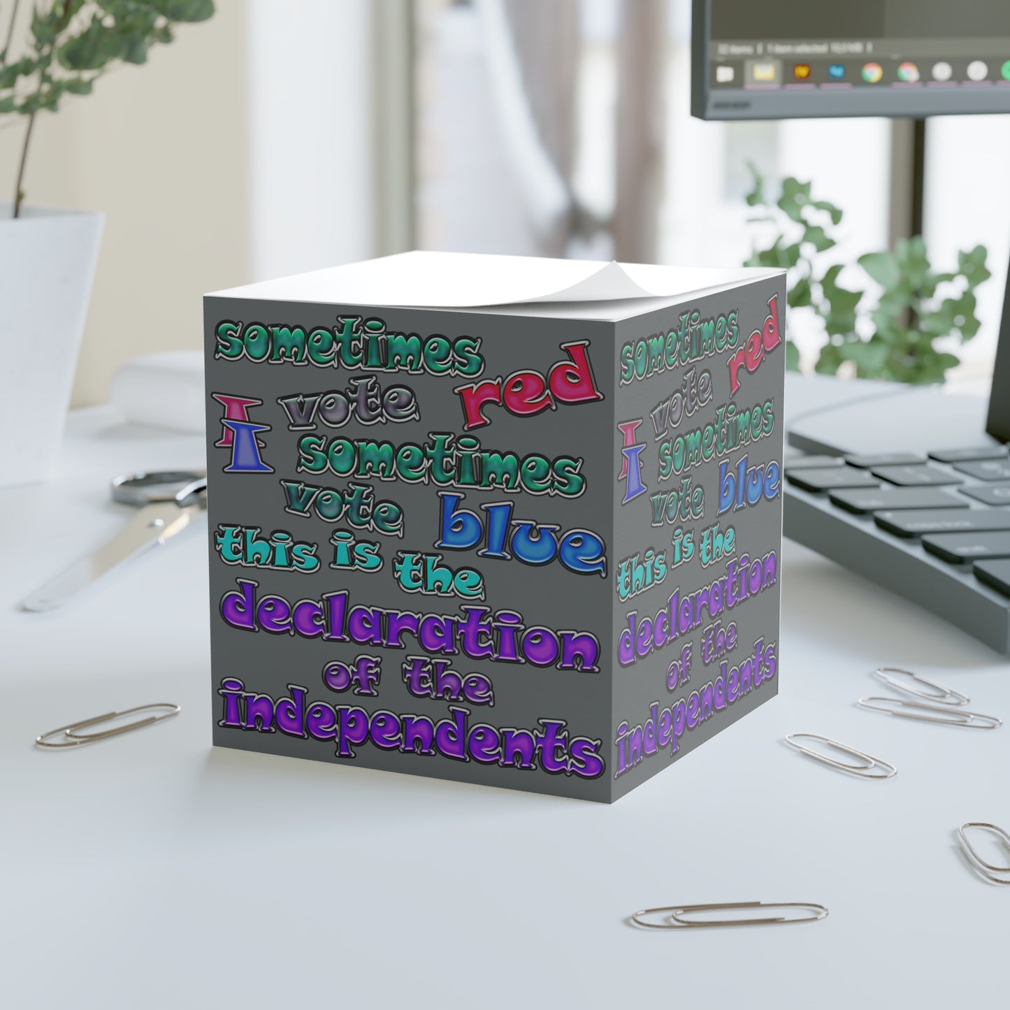 declaration of the independents - note cube (dark grey)