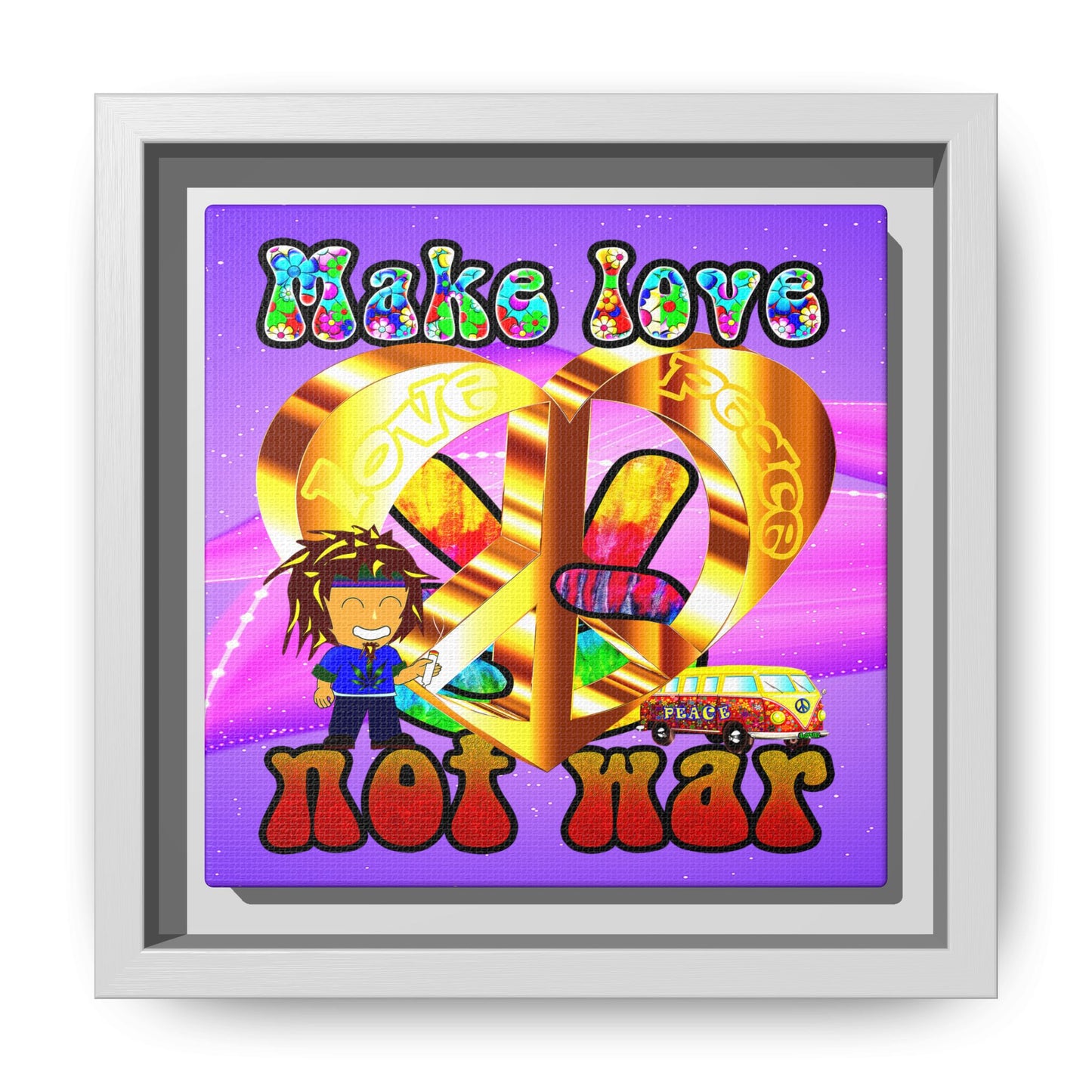 love peace - framed canvas art (purple-pink wave)