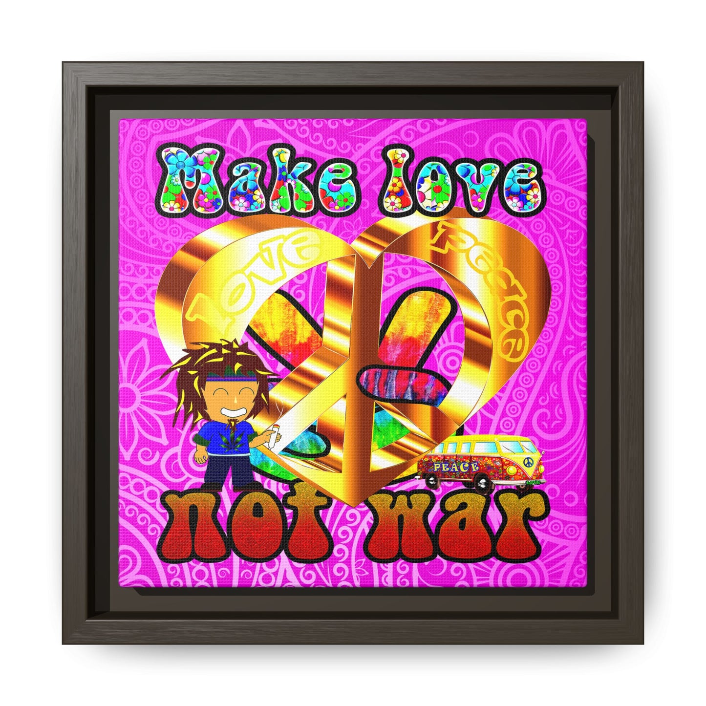 love peace - framed canvas art (pink swirl)