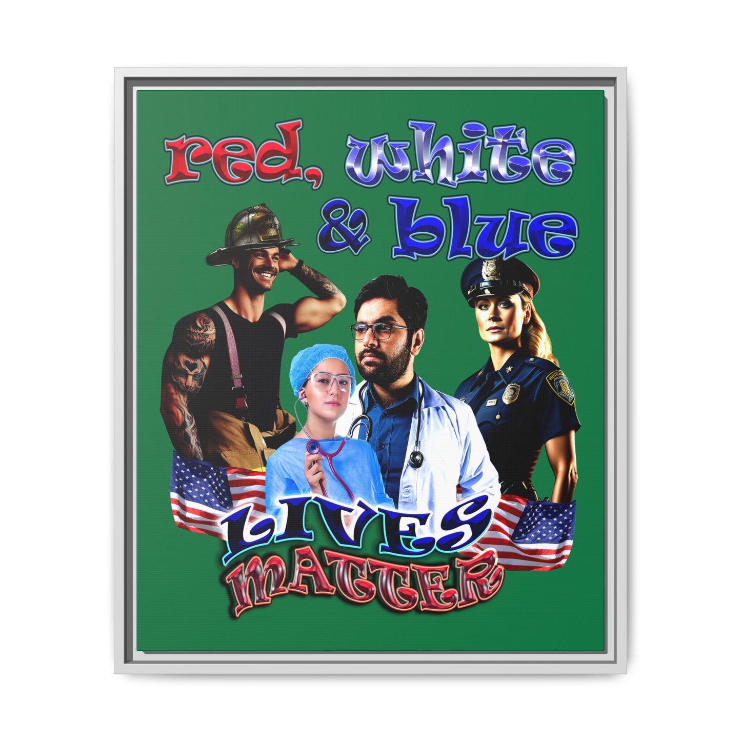 rw&b lives matter - framed canvas art (dark green)