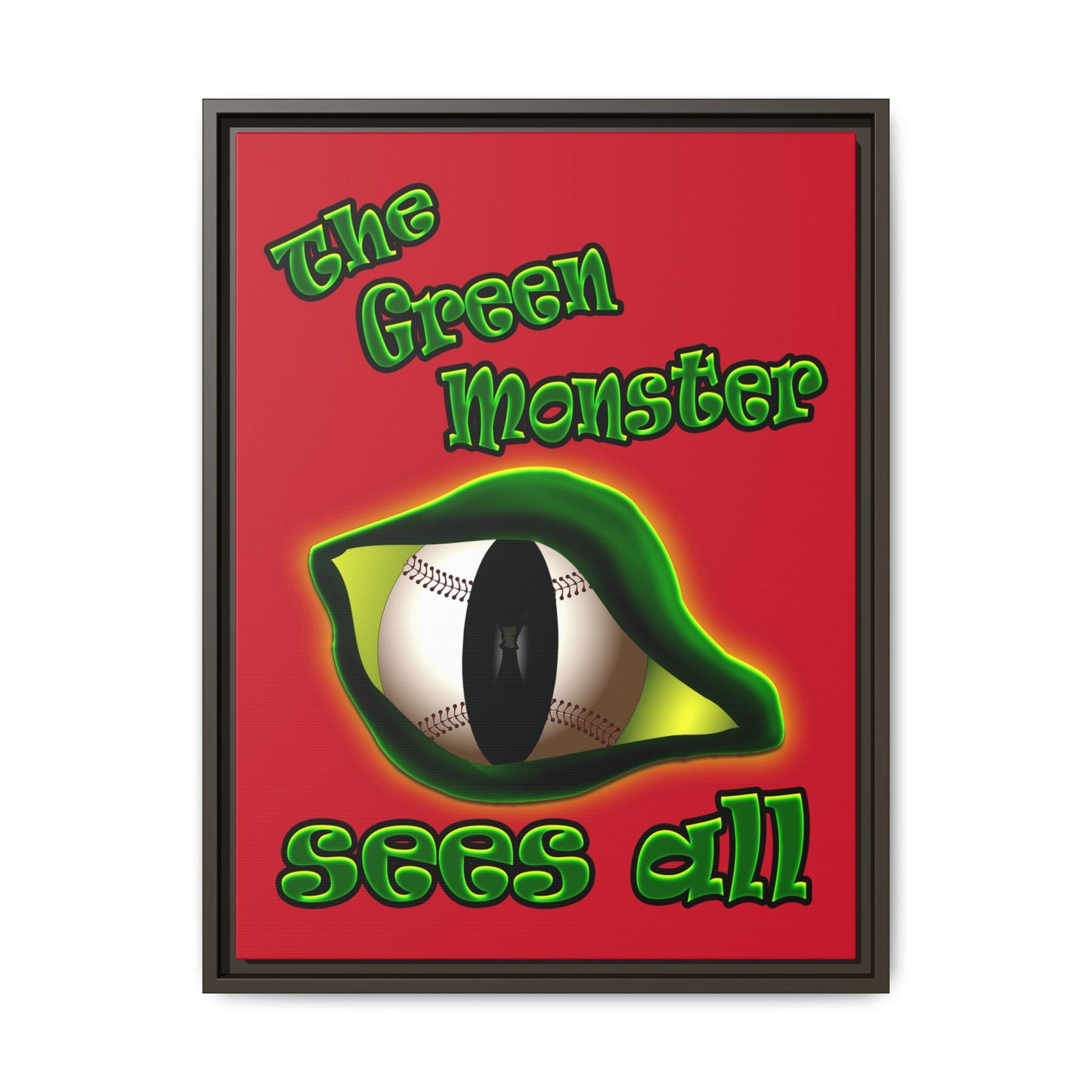 green monster - framed canvas art (dark red)
